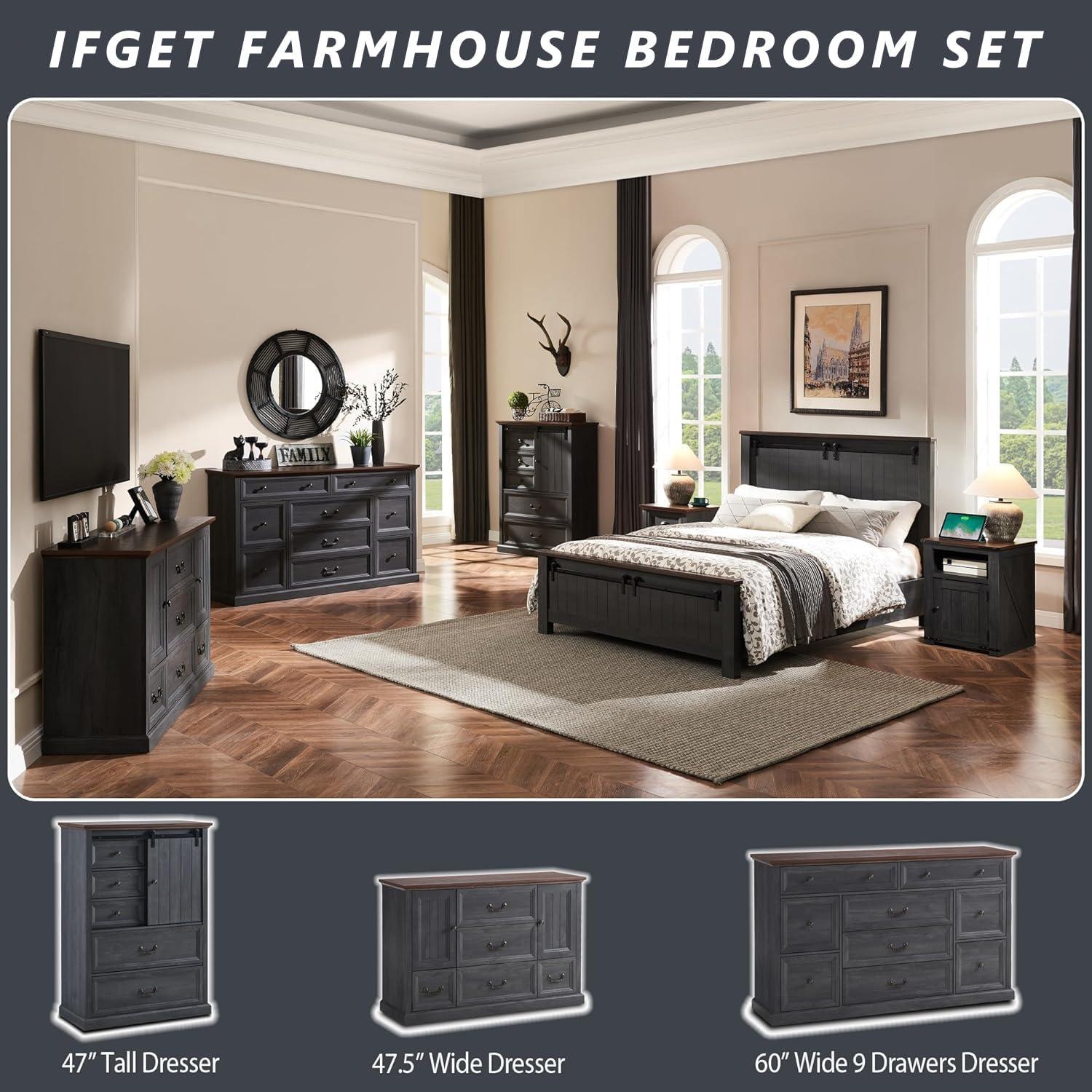Wildon Home® Caeden 47.5" Wide Farmhouse Dresser for Bedroom, Wood Rustic Storage with 5 Drawer