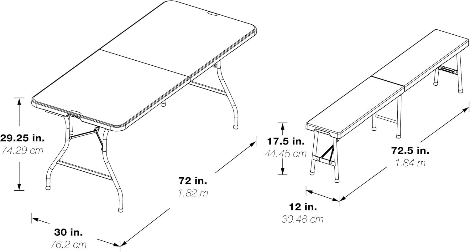 Dark Gray 72" Folding Table and Bench Set with Steel Frame