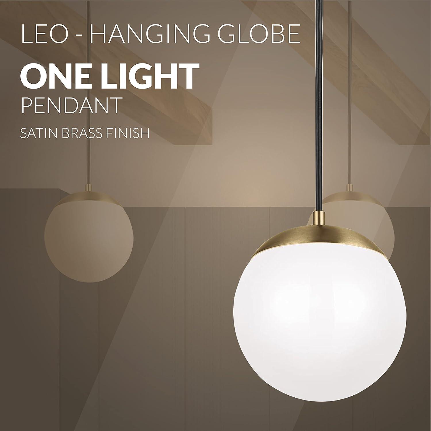 Leo Satin Brass 10" Smooth White Glass Globe Pendant Light