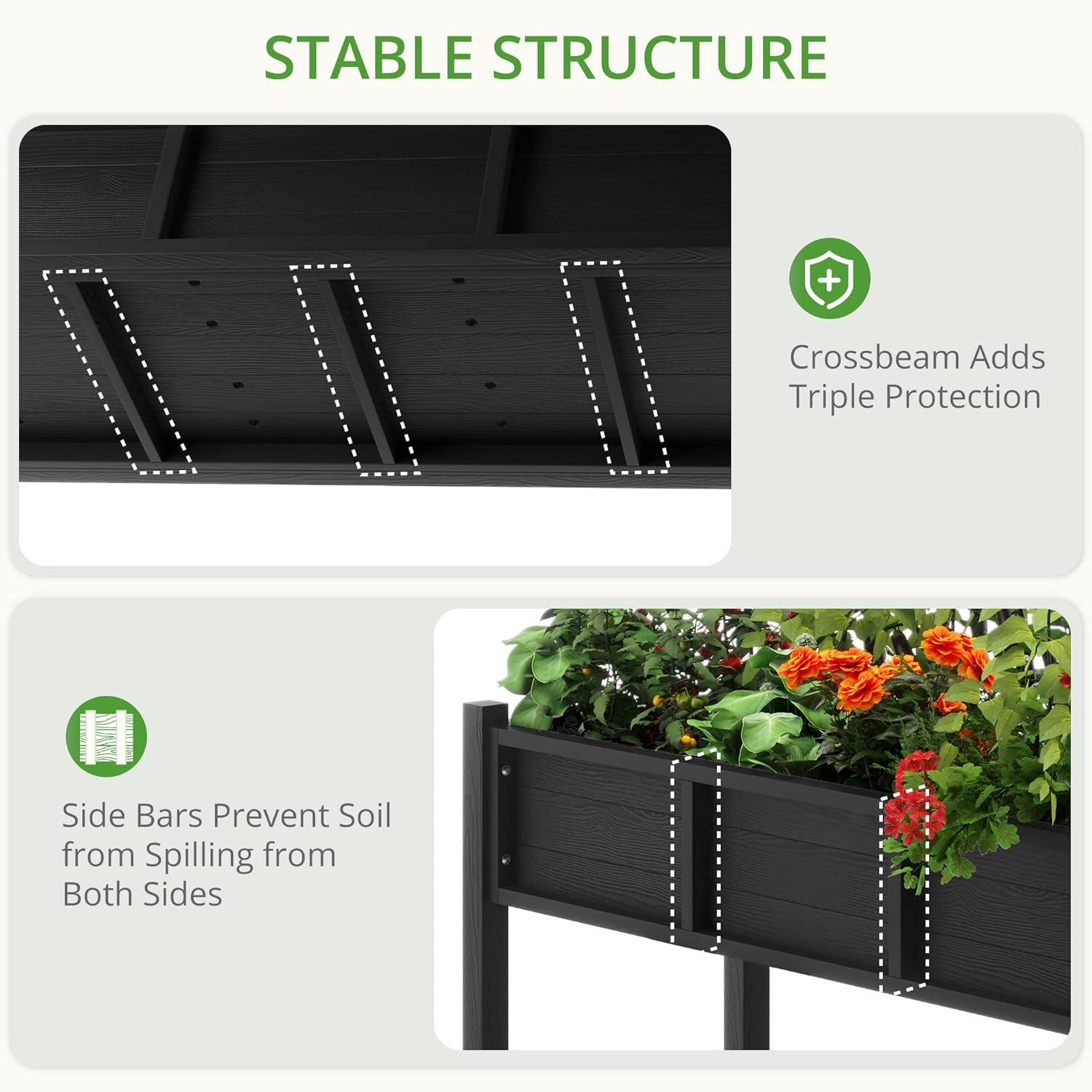 Black Elevated Poly Raised Garden Bed with Storage Shelf