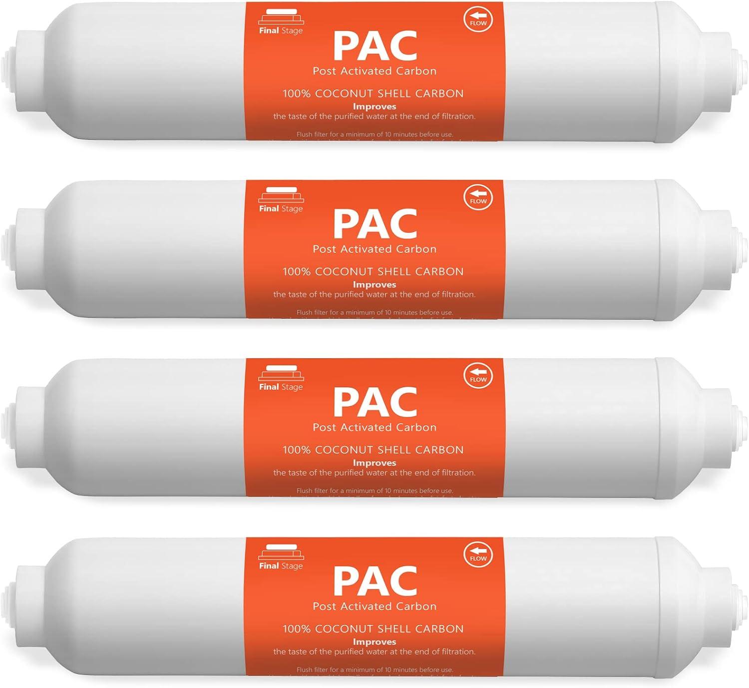 4 Pack Post Activated Carbon Water Filter Replacement - 5 Micron - Under Sink Reverse Osmosis System