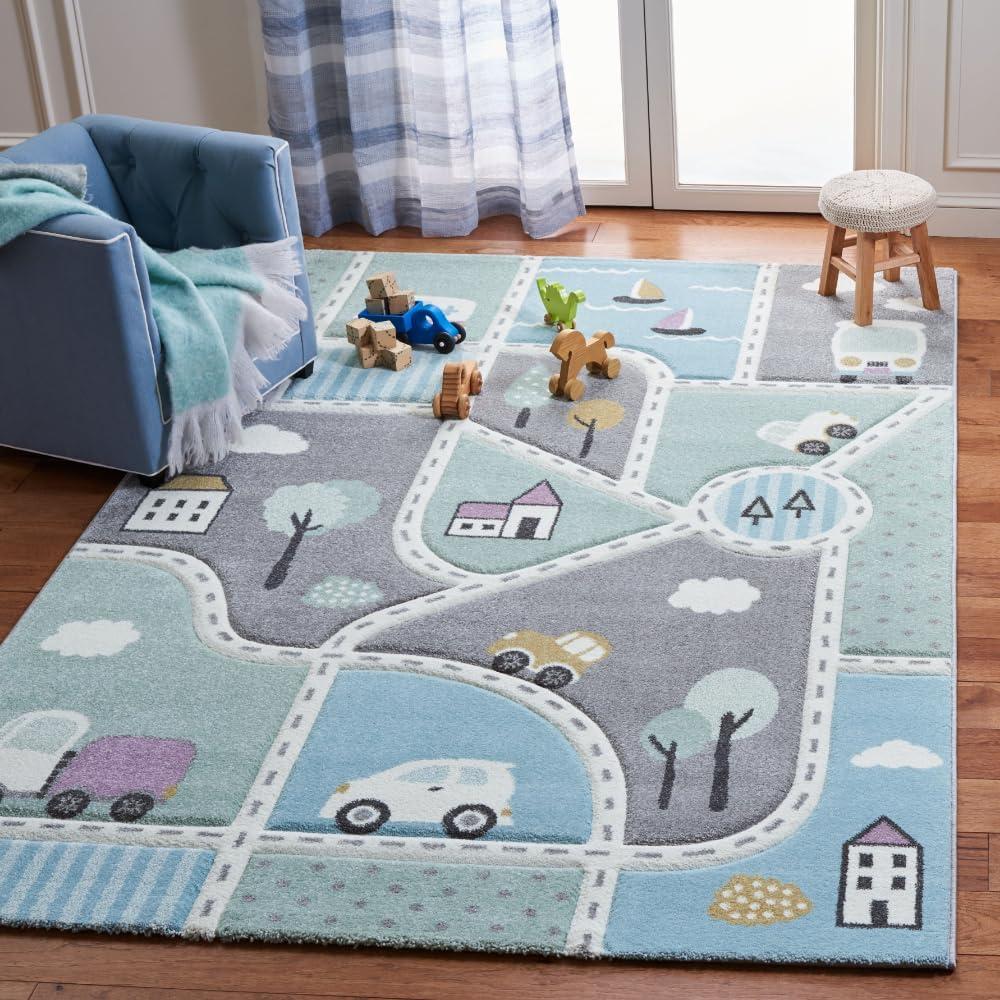 Carousel Kids  CRK193 Loomed Indoor Area Rug - Grey/Light Blue - 5'3"x7'6" - Safavieh