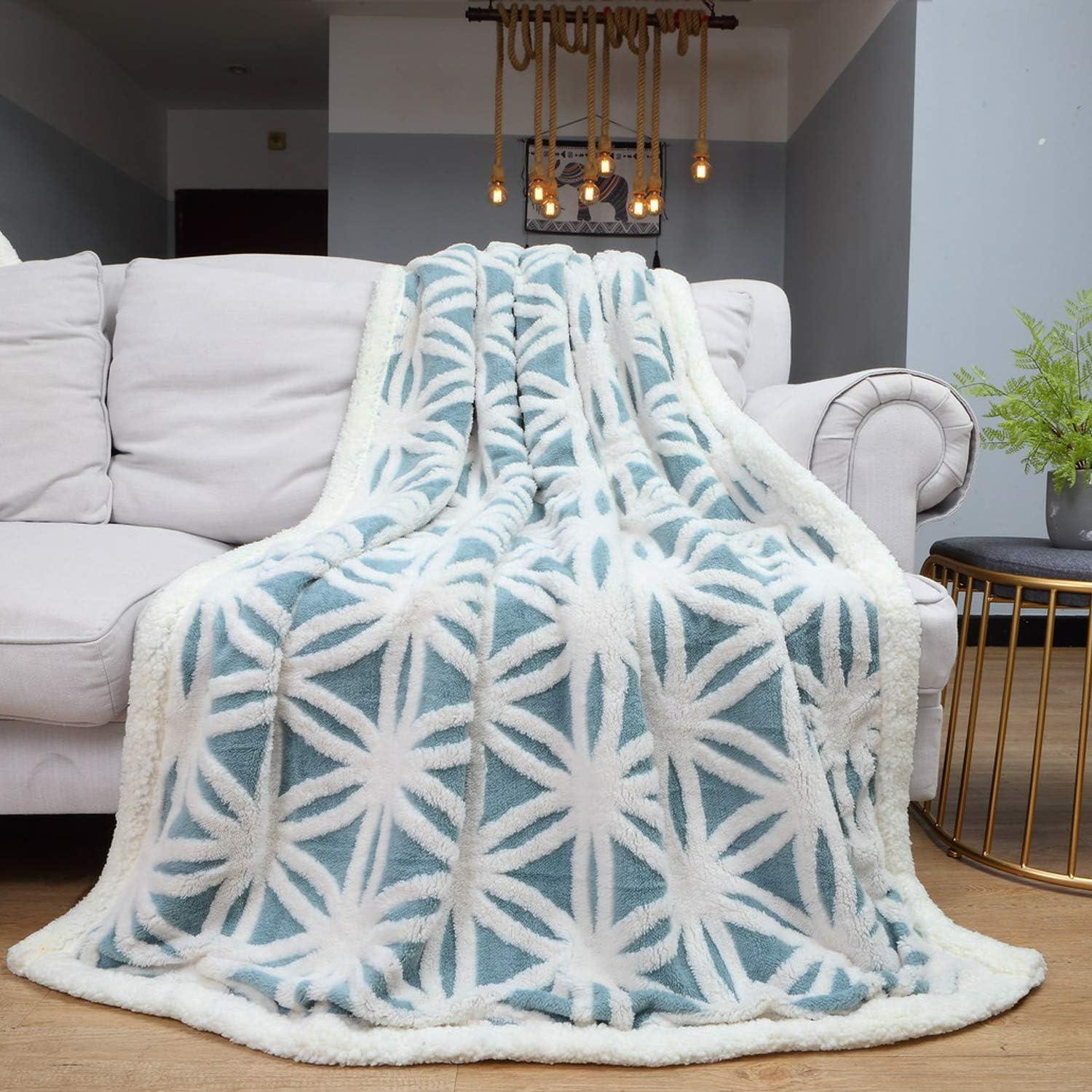 Light Blue and White Reversible Sherpa Fleece Kids Throw Blanket