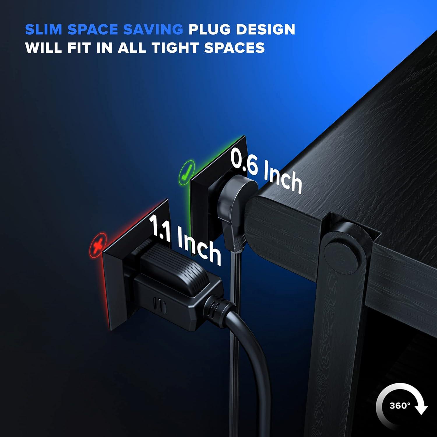 Maximm 1 ft. 16/3 Flat Extension Cord 360 Rotating Plug 3-Outlet 13A, 1625W, UL Certified, Black