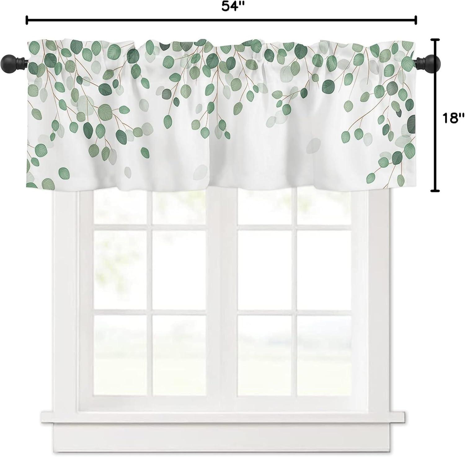 Blue Polyester Rod Pocket Kitchen Window Valance