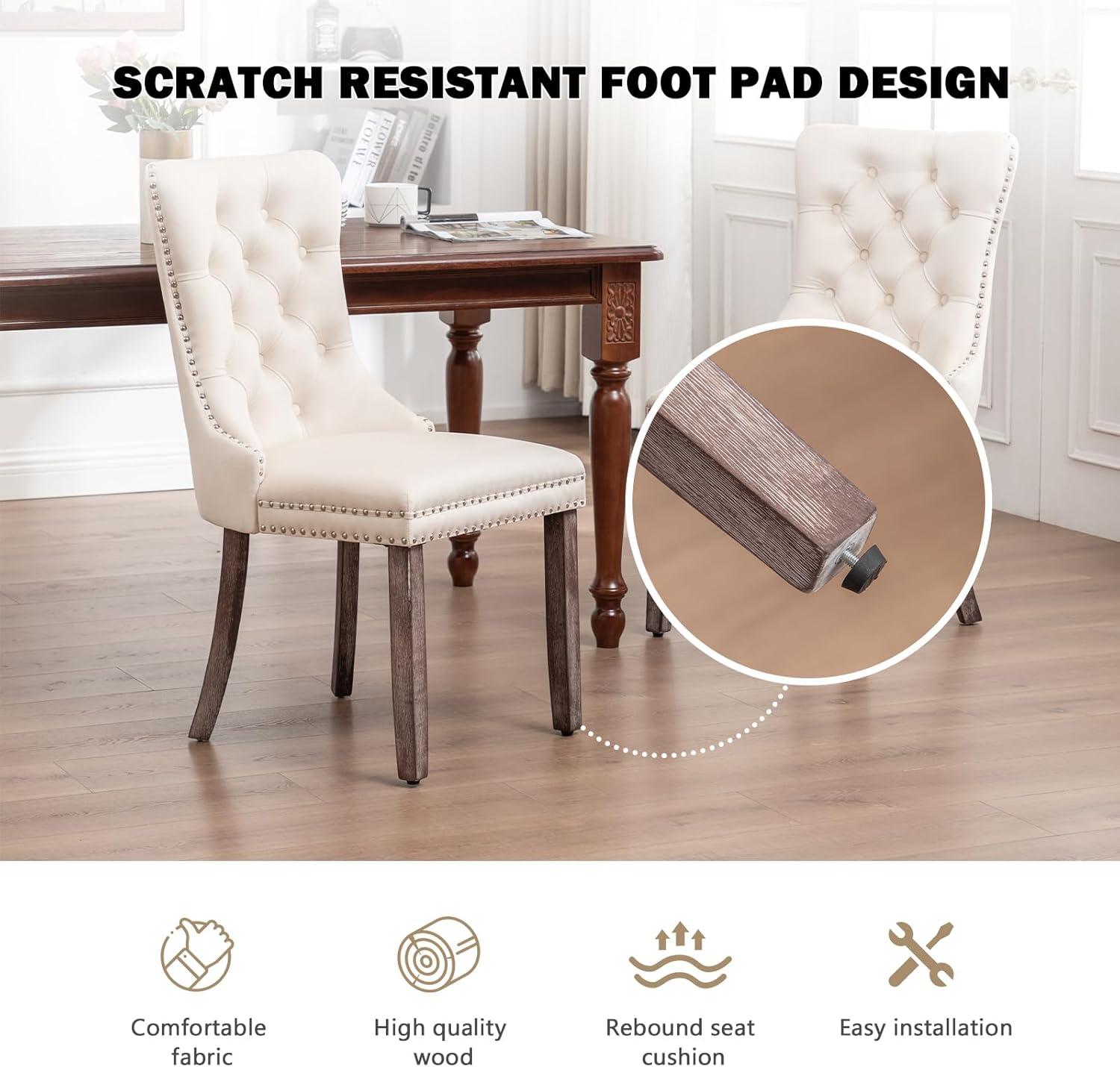 SoarFlash Velvet Dining Chairs Set of 4, Tall Back Side Chair, Modern Upholstered High-end Tufted Side Chair with Button Back Ring, Solid Wood Legs (Beige)