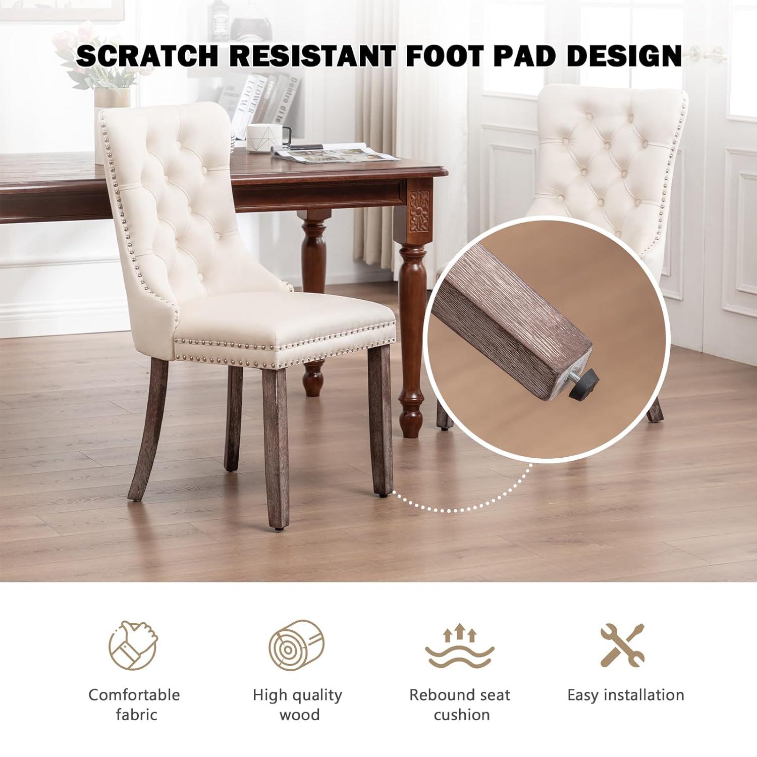 SoarFlash Velvet Dining Chairs Set of 4, Tall Back Side Chair, Modern Upholstered High-end Tufted Side Chair with Button Back Ring, Solid Wood Legs (Beige)