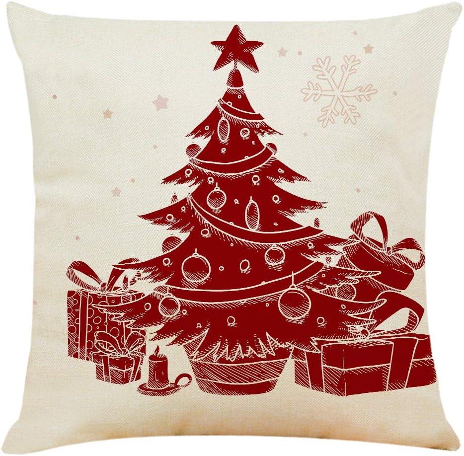 Bibana 4PCS 18"x18" Throw Pillow Covers Christmas Decorative Couch Pillow Cases Cotton Linen Pillow Square Cushion Cover for Sofa, Couch, Bed (Red and Beige)