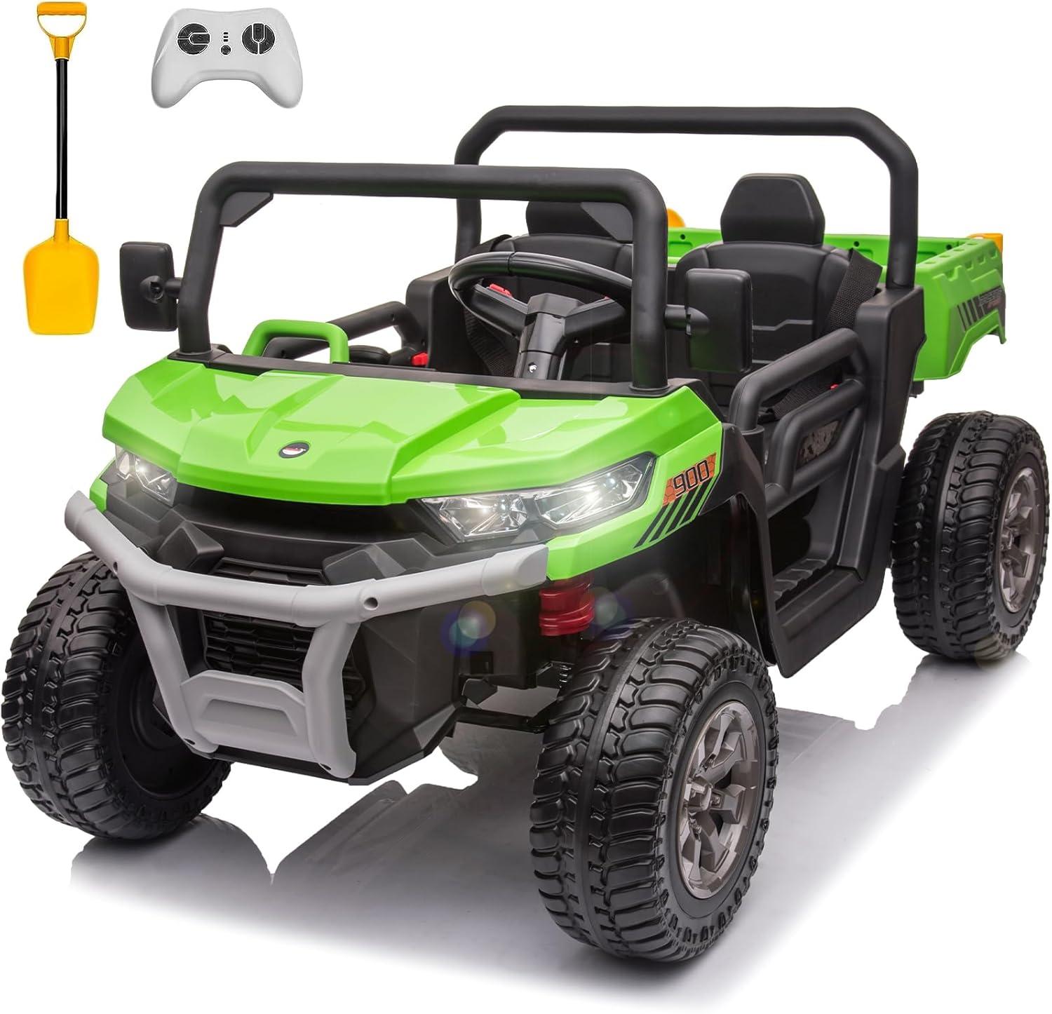 24V Ride on UTV Car, 2 Seater Kids Electric Powered Ride on Toys Dump Truck with Trailer Remote Control, Green