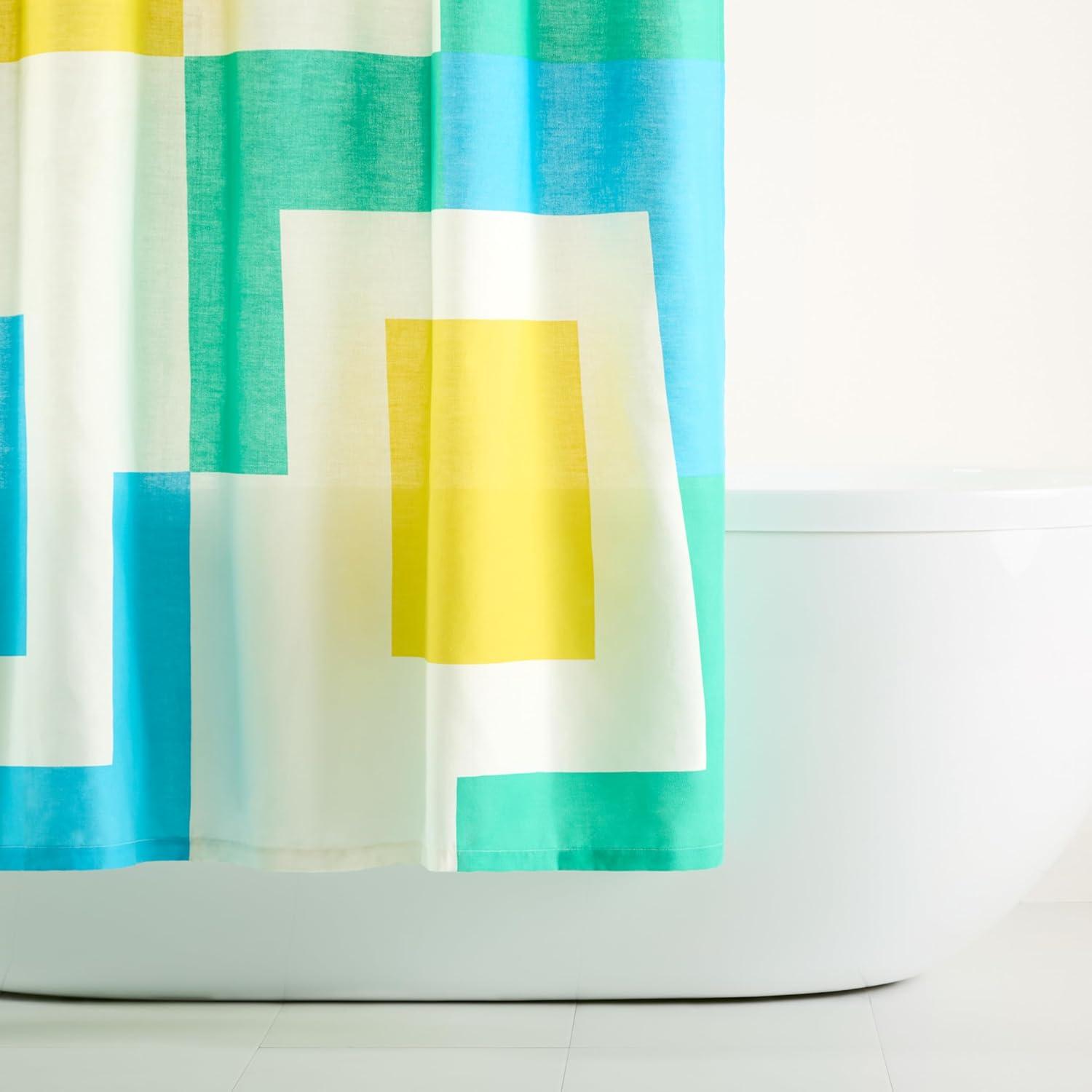 Town & Country Living TOWN & COUNTRY PLAY Lucy Mid Century Squares Fabric Shower Curtain 70"x72"