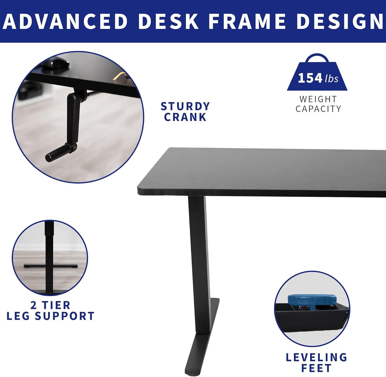 Black 71in x 30in Manual Height Adjustable Desk