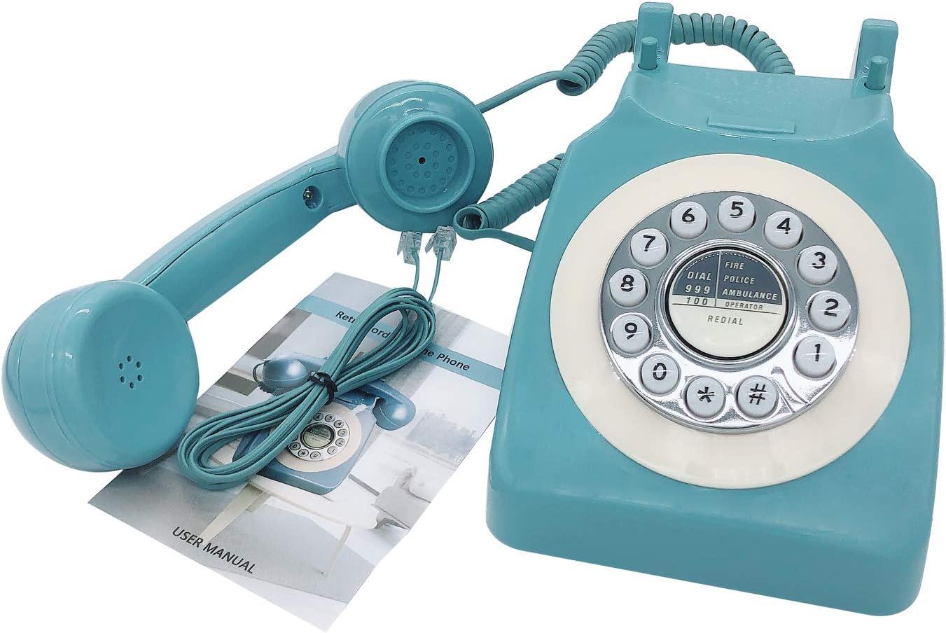 Vintage Blue Rotary Corded Telephone with White Dial