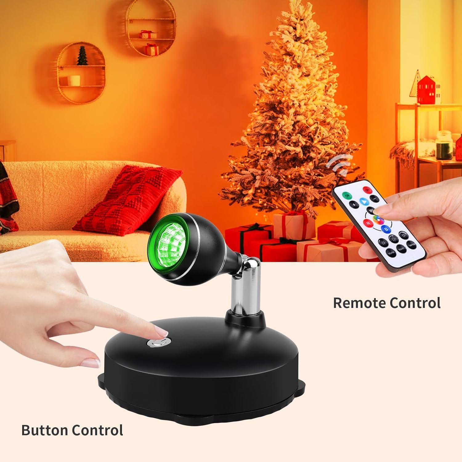 LED Spot Light Indoor, Battery Operated Led Light Stick Up Lights with Remote, Mini Spotlight Dimmable Accent Lights for Lighting up Paintings Pictures(RGB 2 Pack)