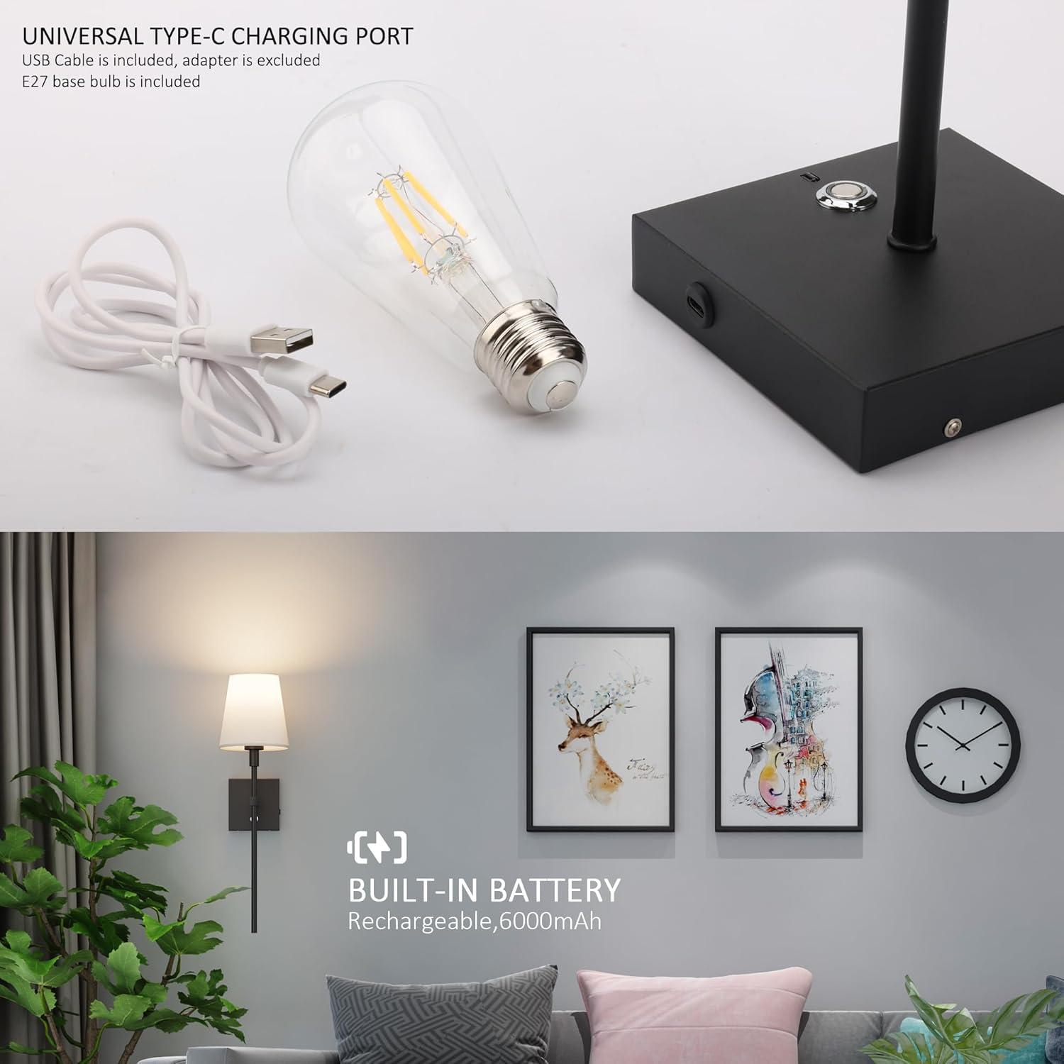 Battery Operated Black Wall Sconce Set Of 2,not Hardwired Fixture Wireless Wall Light ,dimmable Picture Sconces Cordless ,Easy To Install Battery Powered Lamp,for Bedroom, Lounge, Farmhouse Gallery