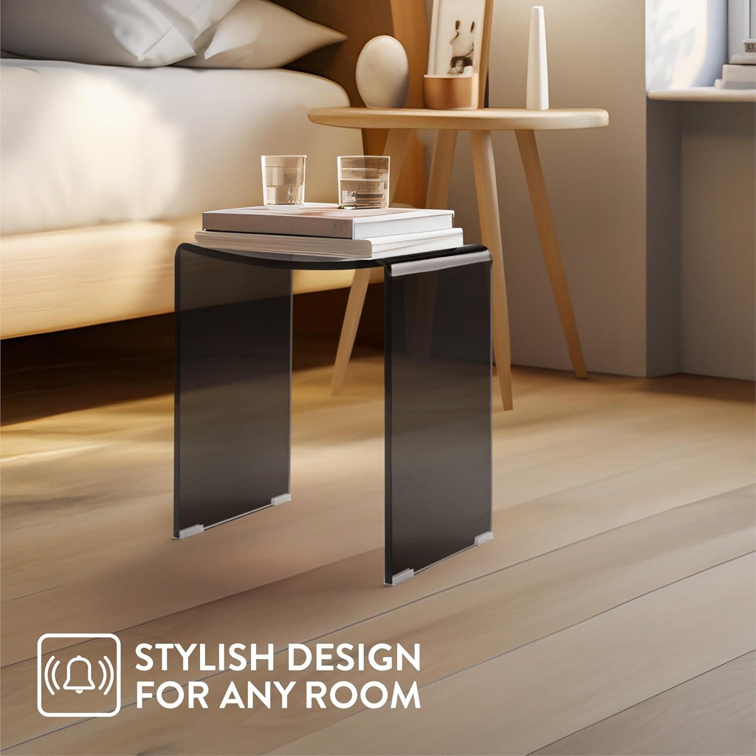 Navaris Black Acrylic Shower Bench - Waterproof Stool for Bathroom or Vanity 17.1" x 14.6" x 11" - Modern Glam Transparent Seat - Holds up to 220 lbs