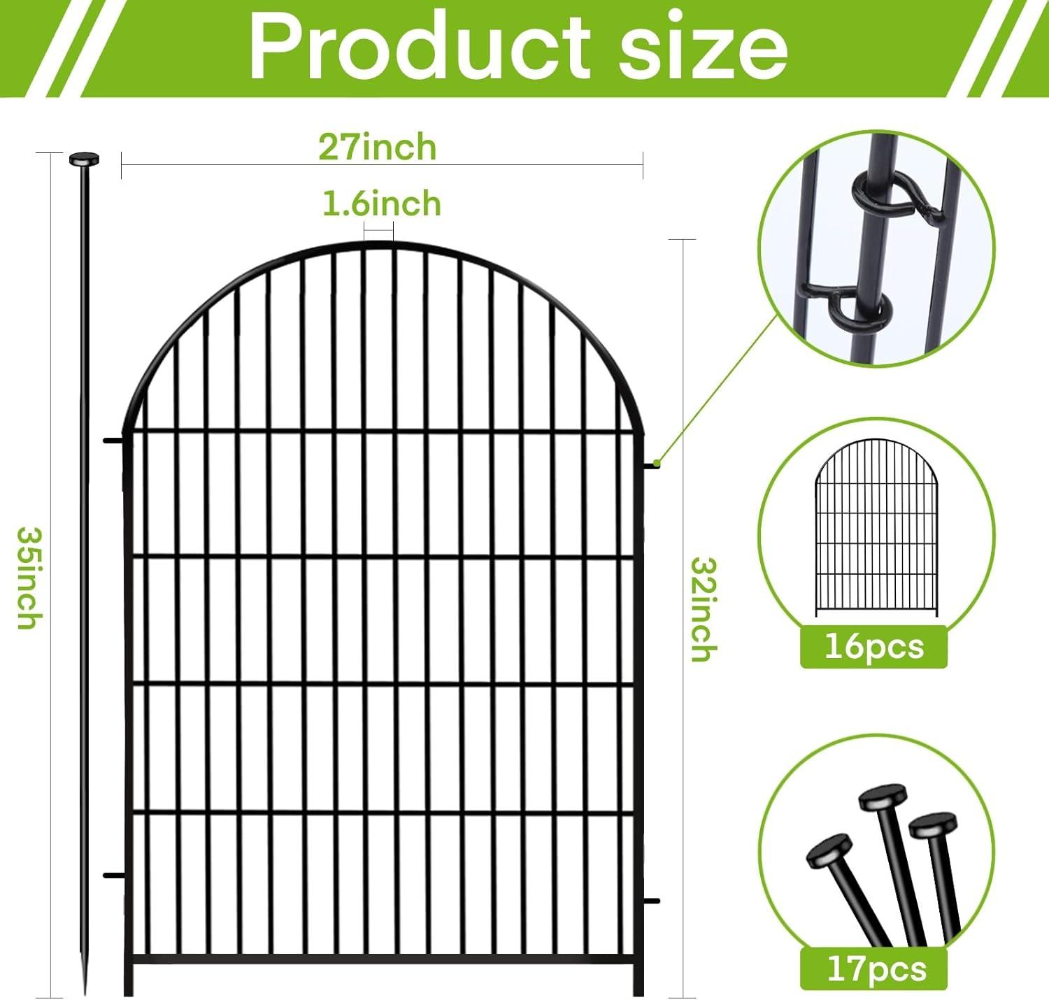 Tall Garden Fence Animal Barrier with Gate, 32 in(H) 16 Panels Garden Fences and Borders for Dogs, Dog Fence Outdoor for Yard, Total Length 35 Ft Metal Temporary Fencing│Patented