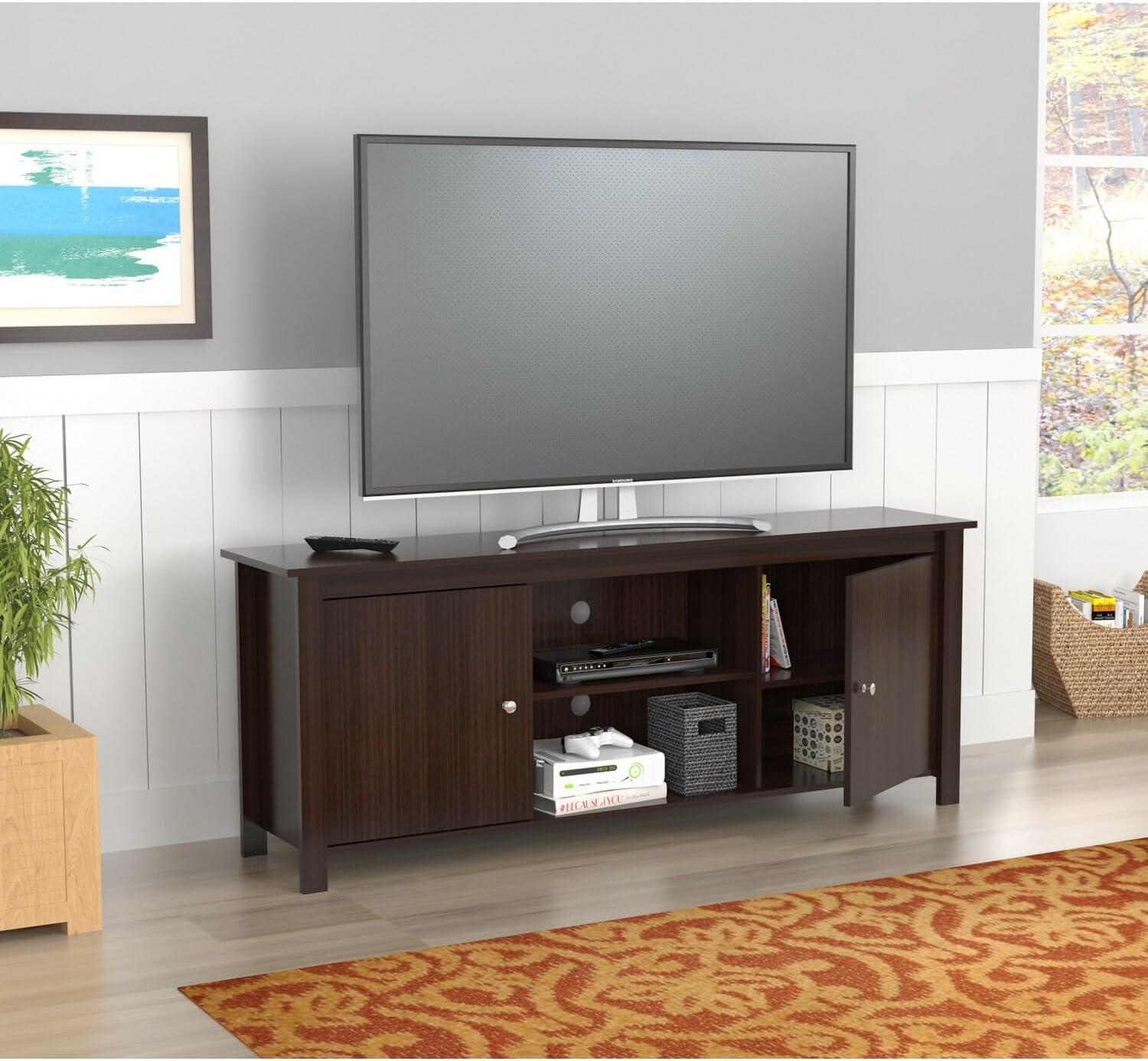 Espresso Composite Wood 68.5" TV Stand with Cabinet Storage