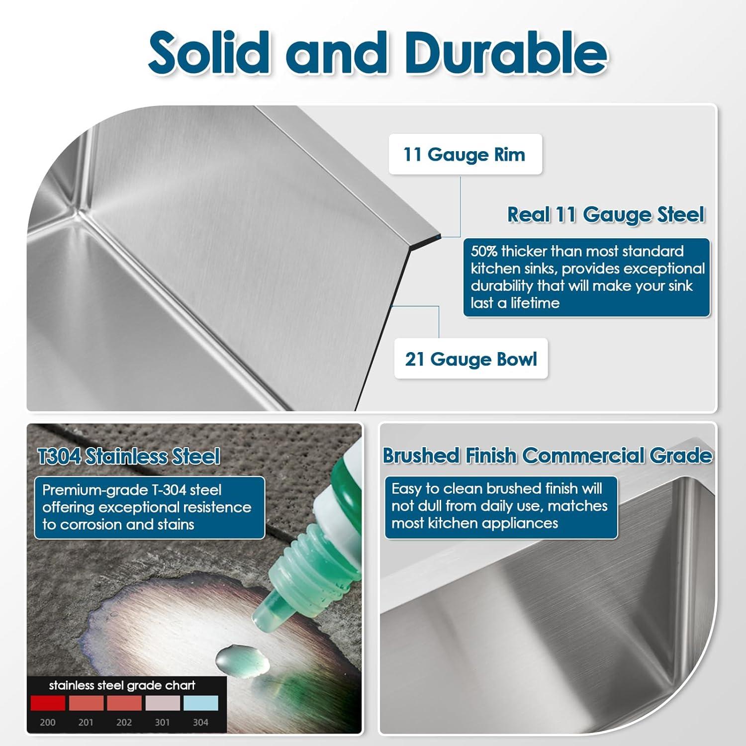 ROVOGO 24 inch Kitchen Sink Drop in, 304 Stainless Steel Single Bowl Top Mount, 9 inch Deep Modern Sink for Kitchen, Brushed, 24"x18"x9"