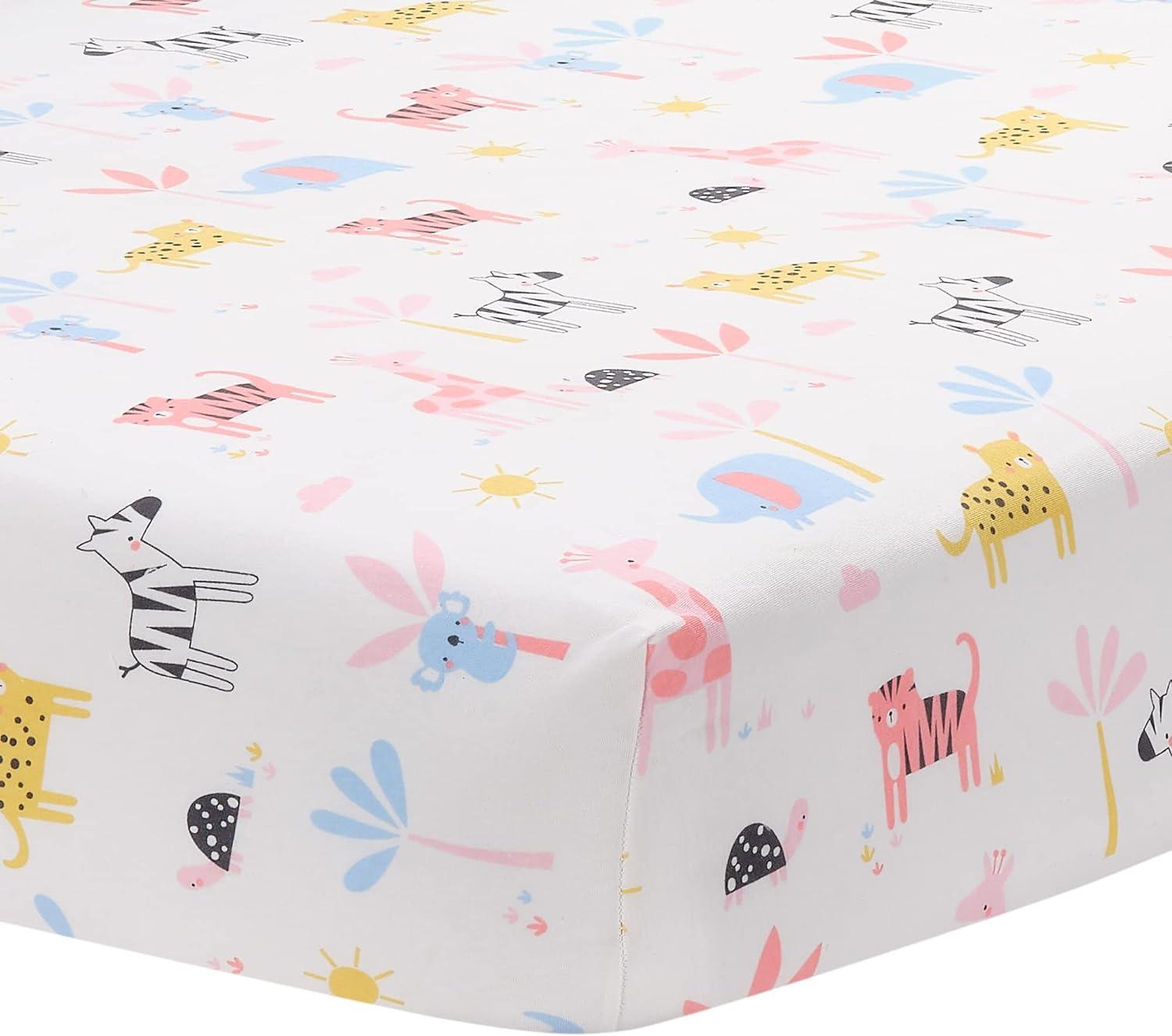 Lambs & Ivy Snuggle Jungle Pastel Safari Cotton Jersey Baby Fitted Crib Sheet