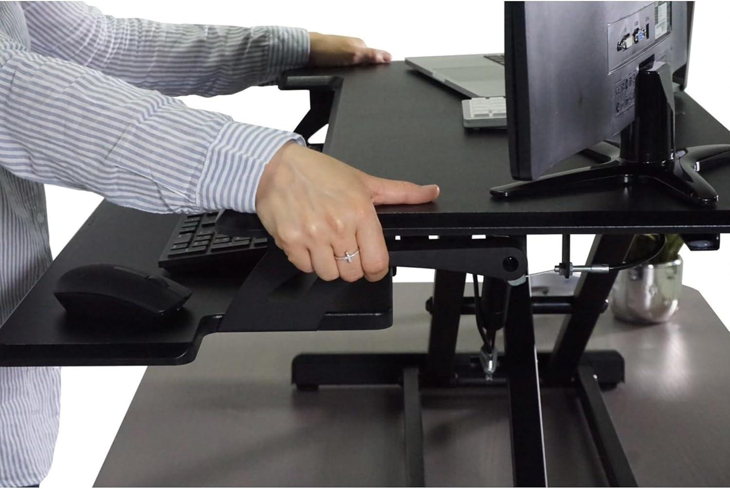 Victor DCX610 Height Adjustable Compact Standing Desk| Black| 33” Wide Sit-Stand Dual Monitor Desk and Laptop Riser Workstation| Compatible with Most Monitor Arms