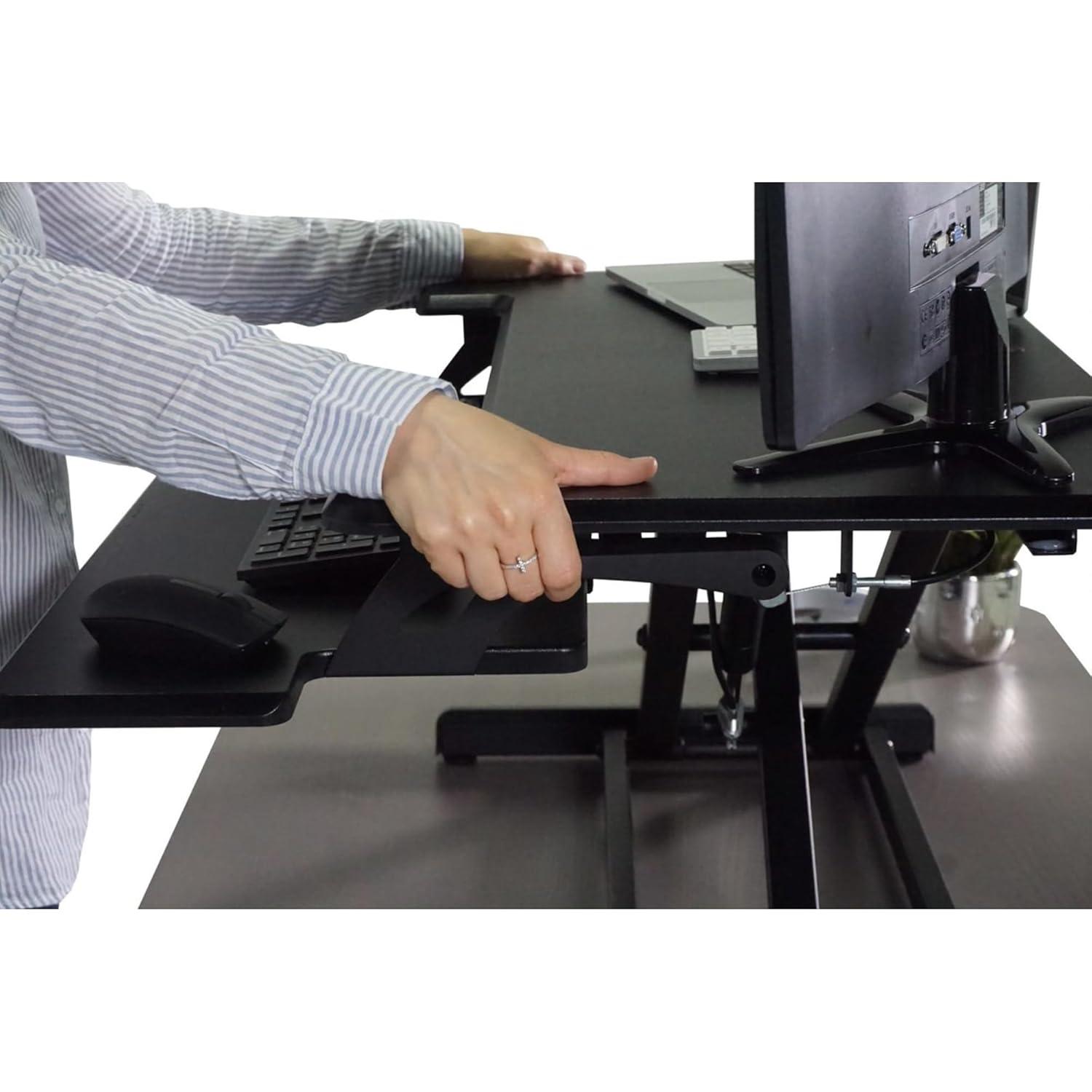 Victor DCX610 Height Adjustable Compact Standing Desk| Black| 33” Wide Sit-Stand Dual Monitor Desk and Laptop Riser Workstation| Compatible with Most Monitor Arms