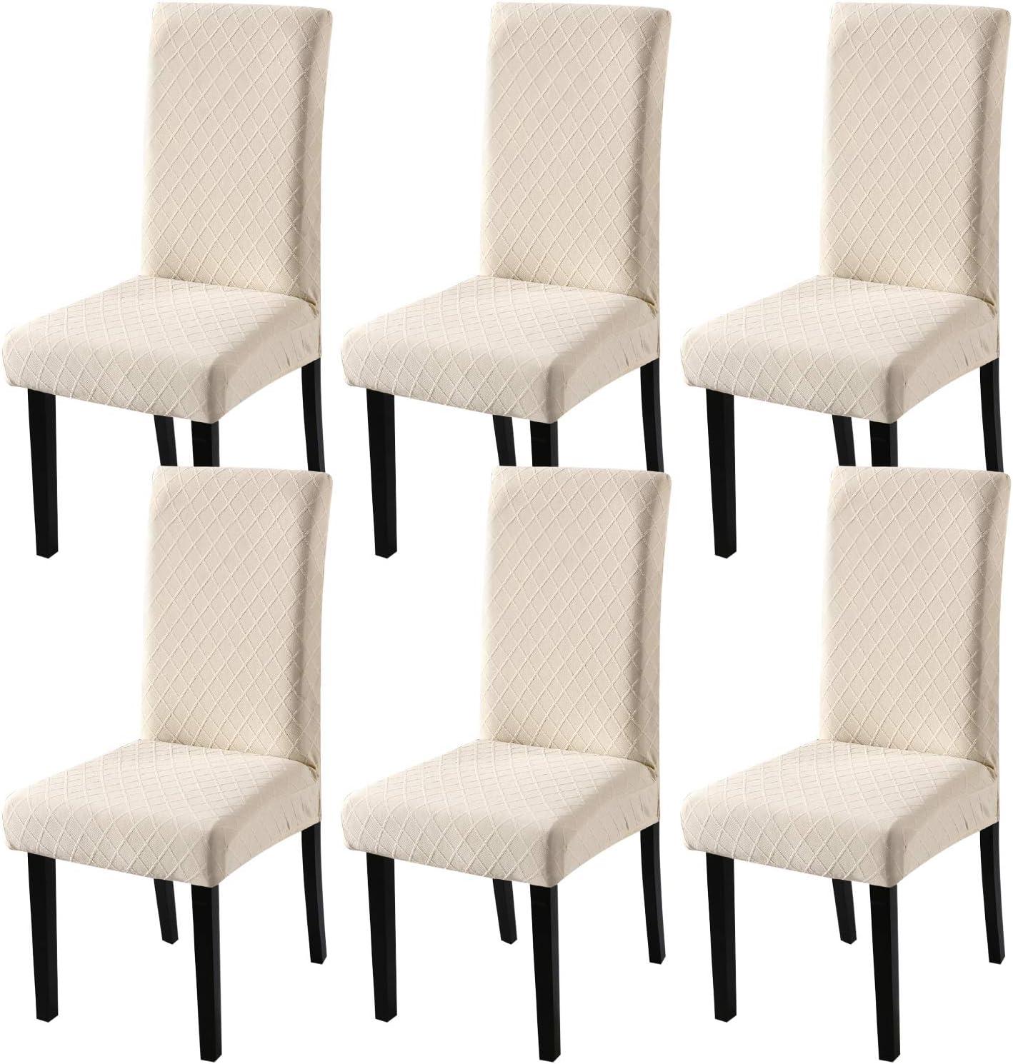 YISUN Dining Chair Covers, Stretch Spandex Chair Seat Cover Removable Washable Parson Chair Cover Kitchen Chair Protector Slipcovers (Beige Light, 6)