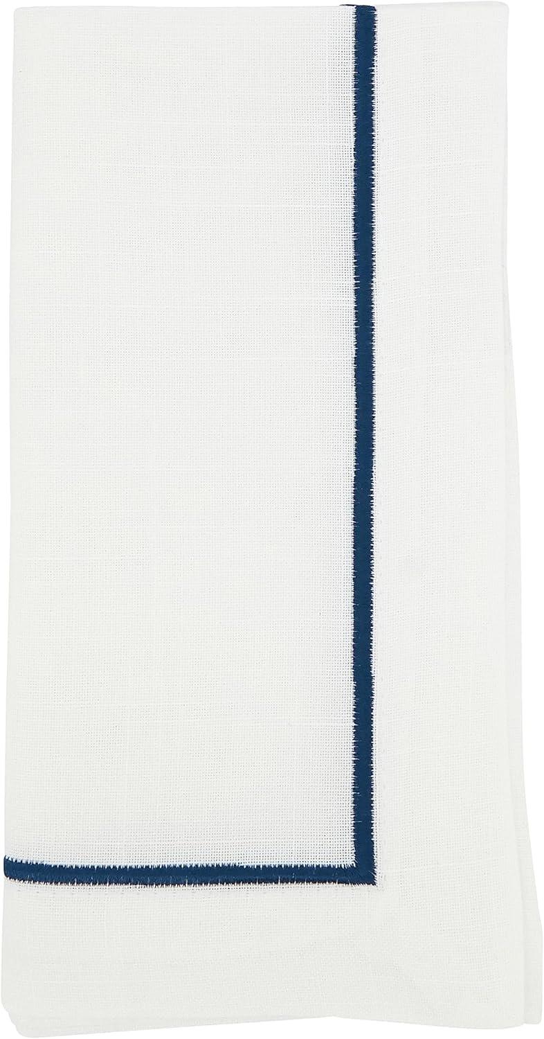 Navy Blue Embroidered Polyester Dinner Napkins, Set of 4