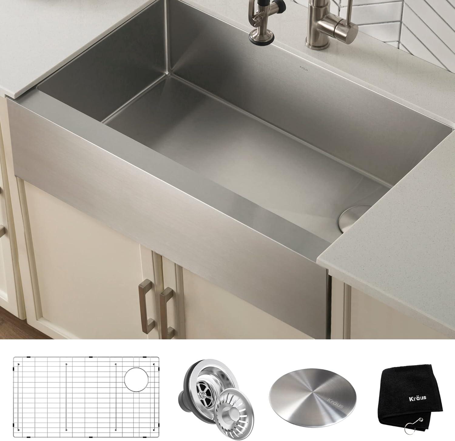 KRAUS Standart Pro Apron Front Farmhouse 16 Gauge Single Bowl Stainless Steel Kitchen Sink