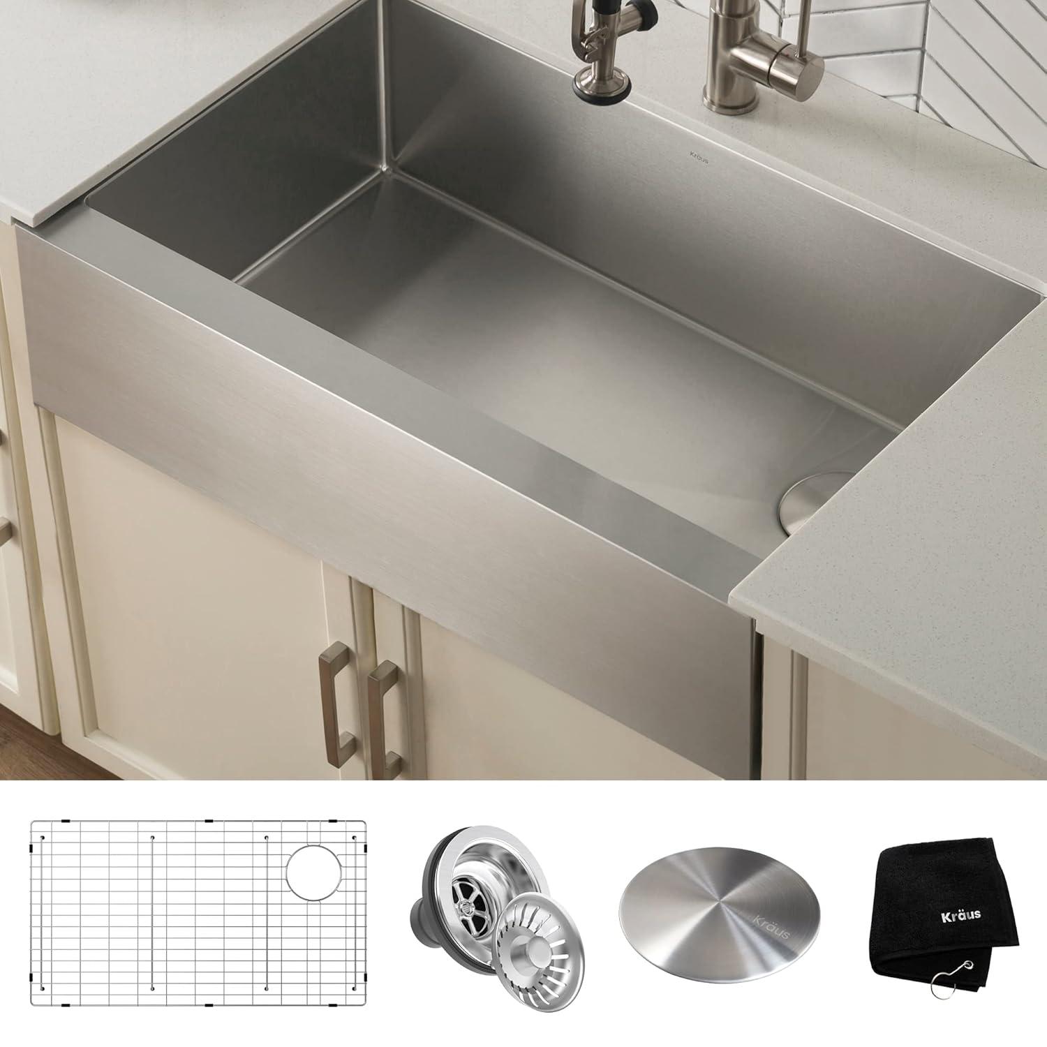 KRAUS Standart Pro Apron Front Farmhouse 16 Gauge Single Bowl Stainless Steel Kitchen Sink