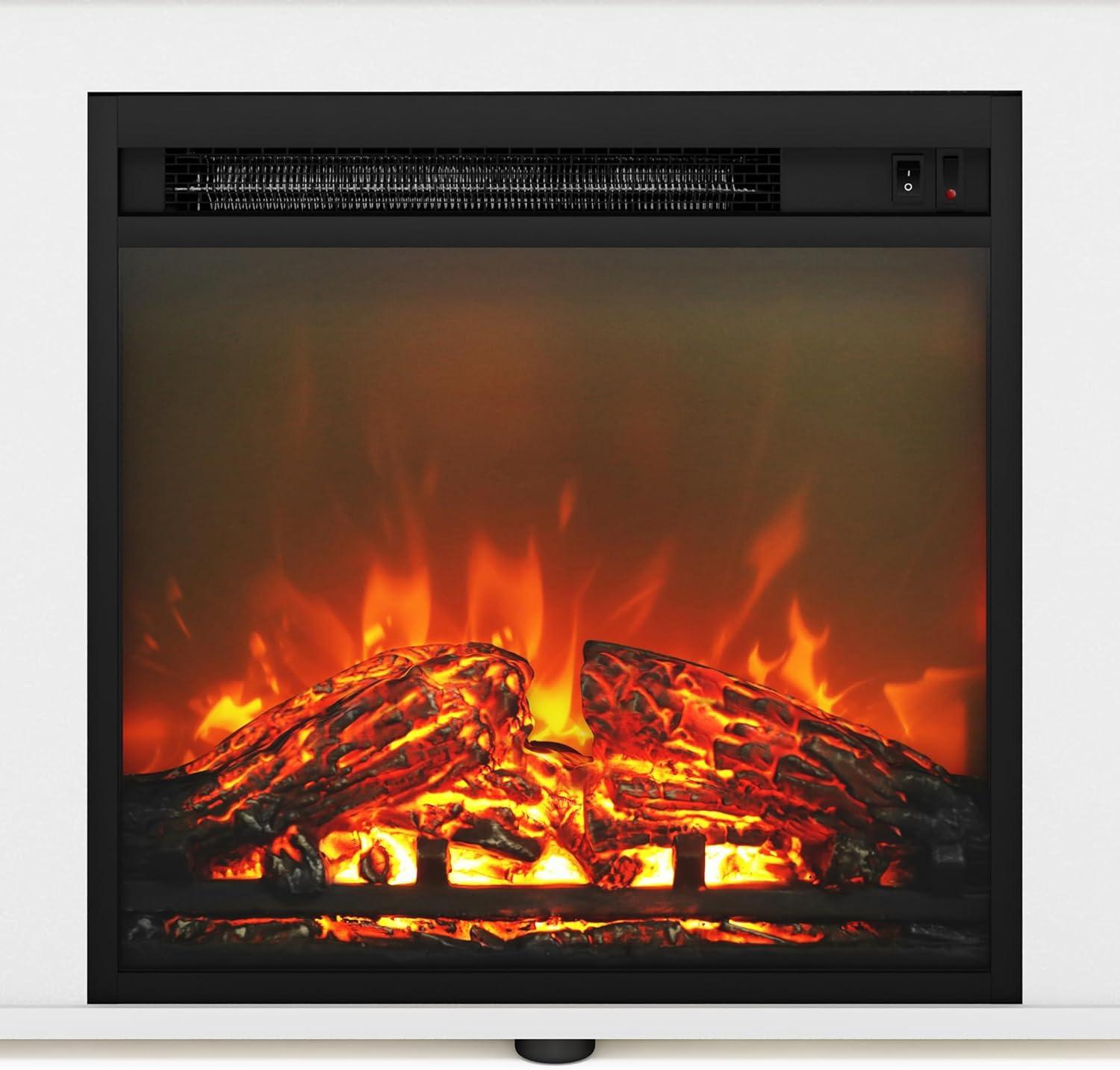 Furinno Fireplace TV Stand Entertainment Center TV Console Cabinet w/Open Storage Shelf for TV up to 55",White