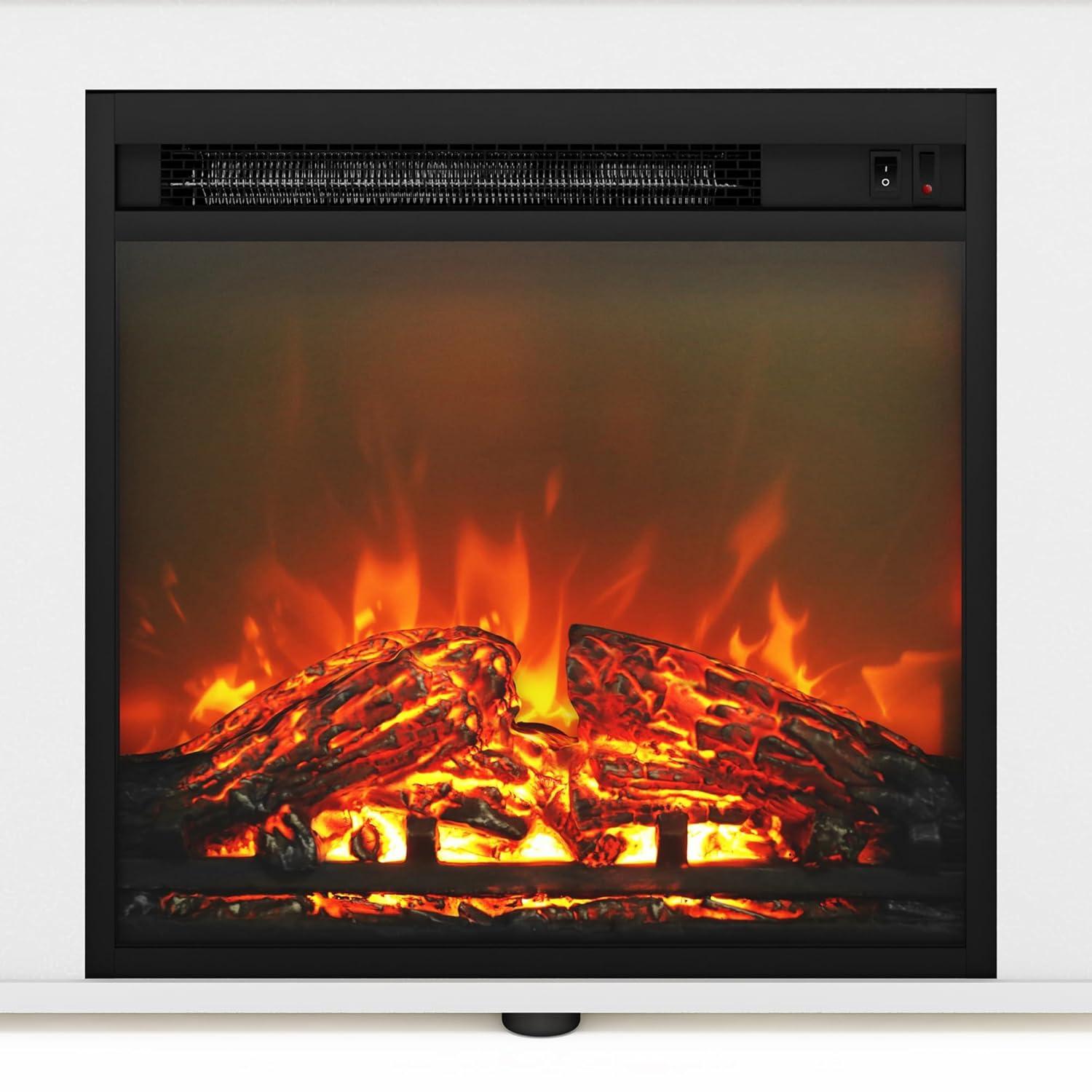 Furinno Fireplace TV Stand Entertainment Center TV Console Cabinet w/Open Storage Shelf for TV up to 55",White