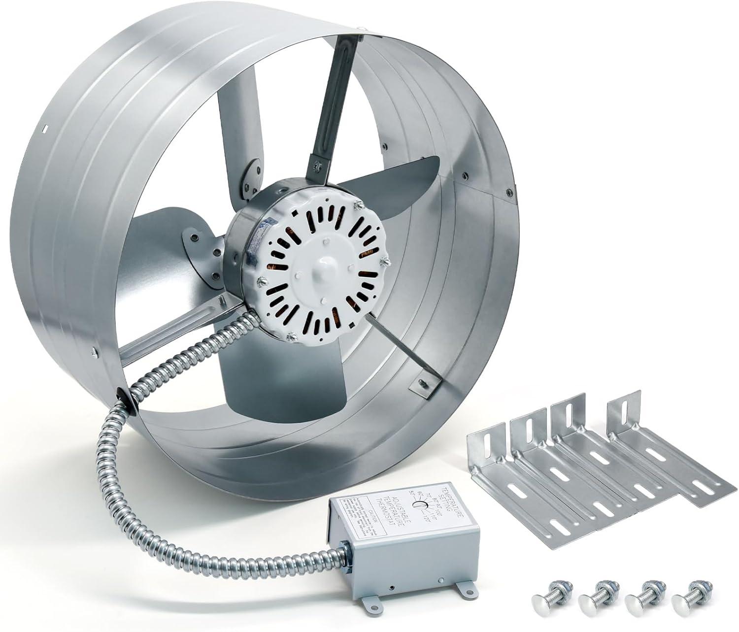 Criditpid 15" Gable Mount Vent Attic Fan, Exhaust Ventilation Fan with Adjustable Thermostat for Gable, Home, Shed, Garage, Portable Building, 3.4A, 1300CFM, 1075RPM, 1850 Sq.Ft Coverage Area.