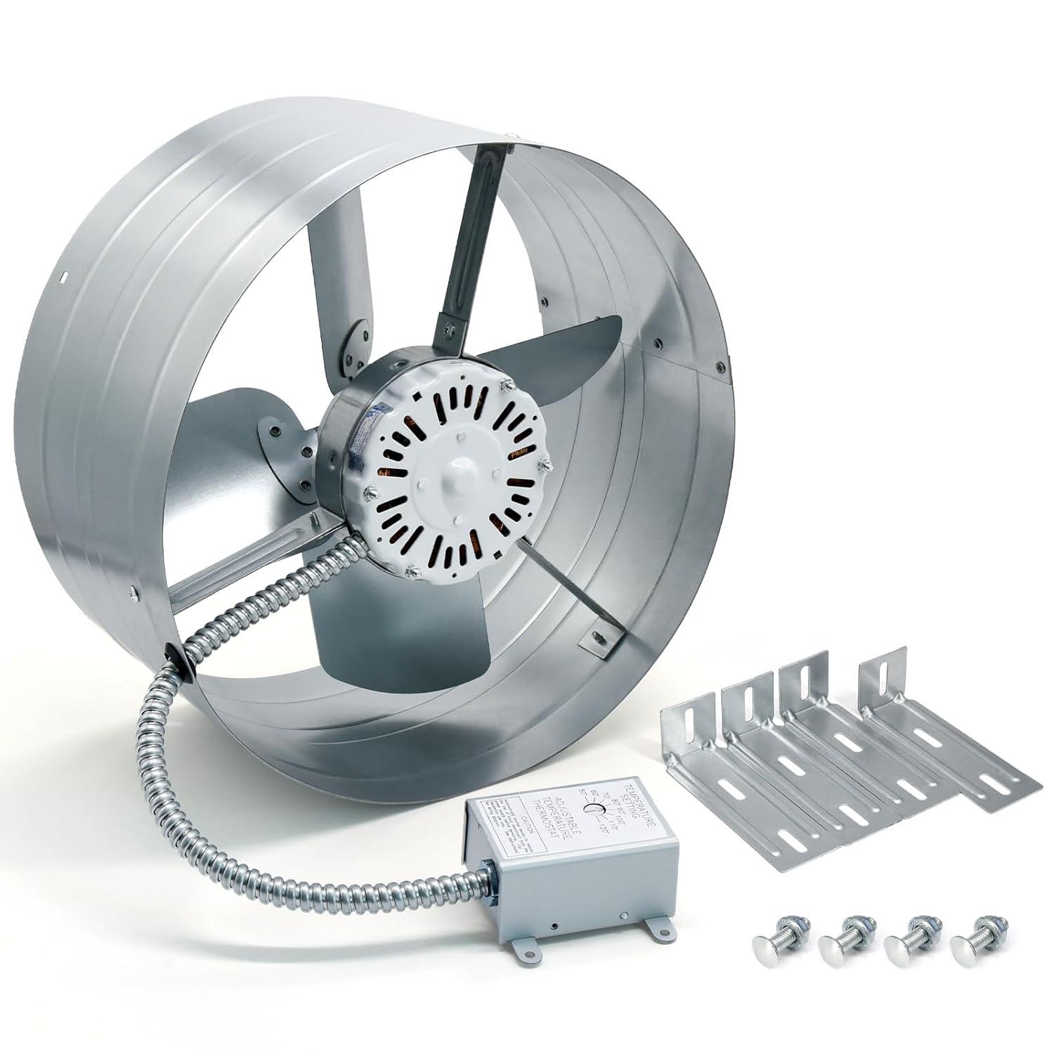 Criditpid 15" Gable Mount Vent Attic Fan, Exhaust Ventilation Fan with Adjustable Thermostat for Gable, Home, Shed, Garage, Portable Building, 3.4A, 1300CFM, 1075RPM, 1850 Sq.Ft Coverage Area.