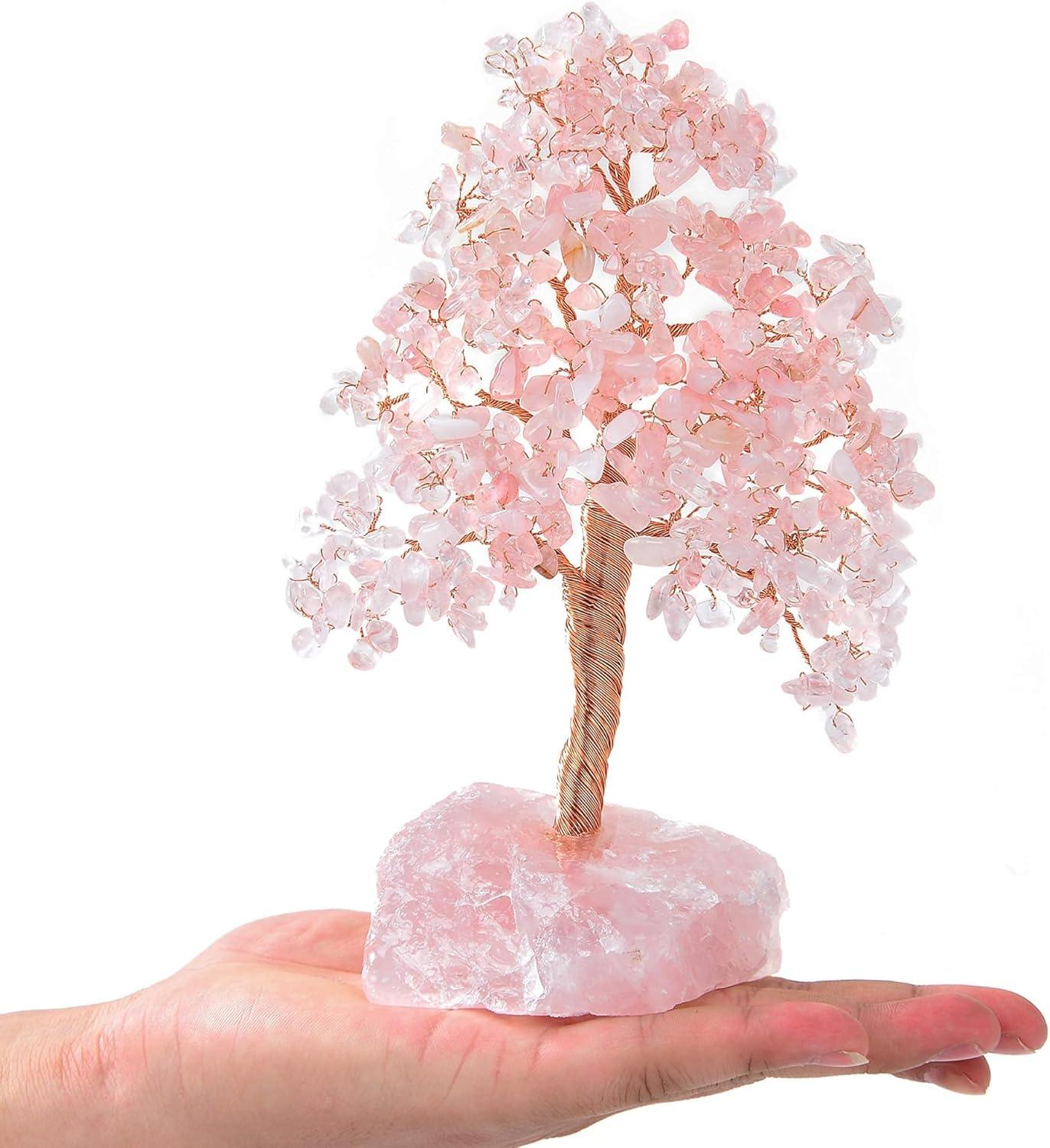 Rose Quartz Crystal Gemstone Tree with Rose Quartz Base