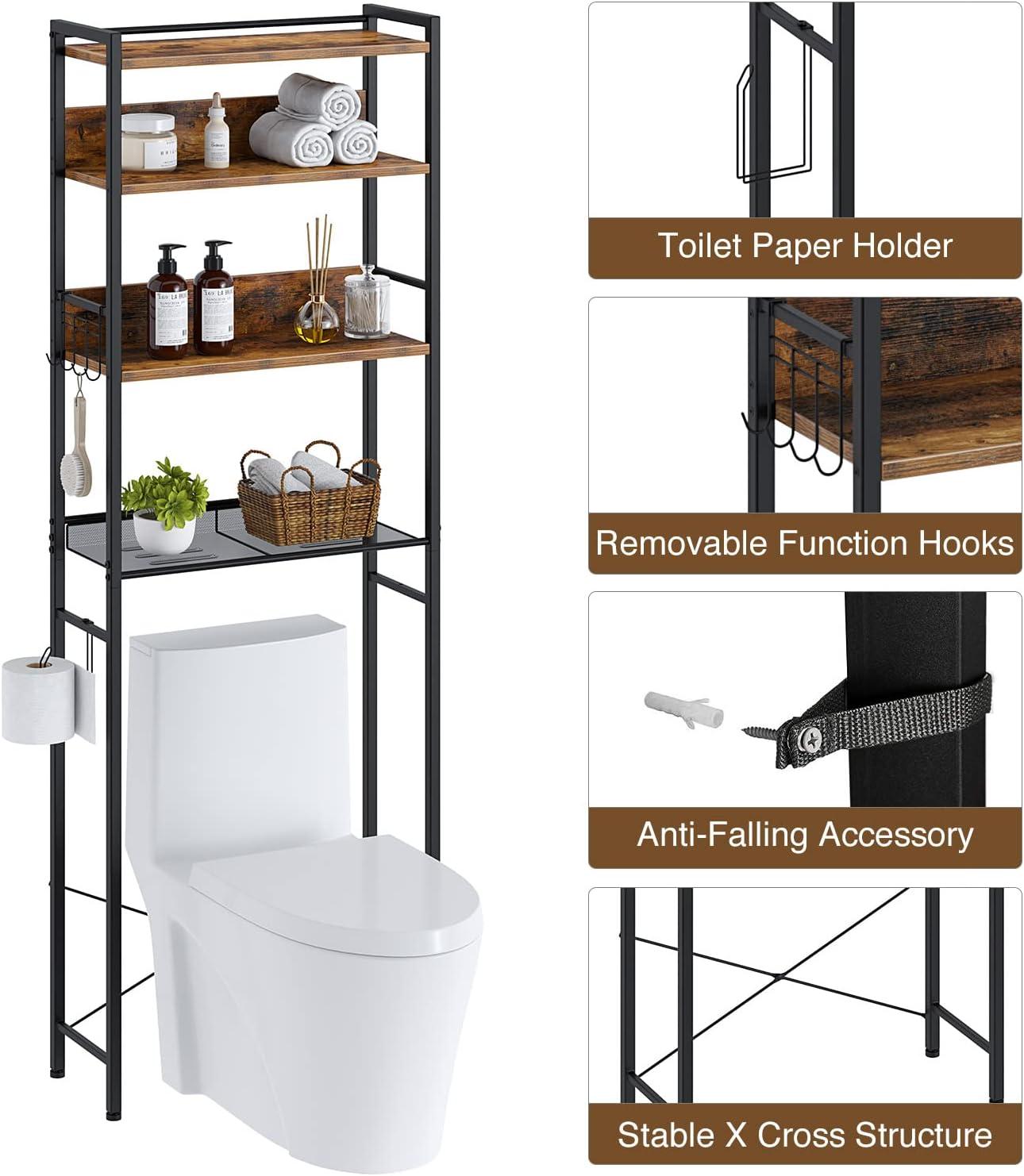 Rustic Brown 4-Tier Adjustable Over-the-Toilet Storage Rack