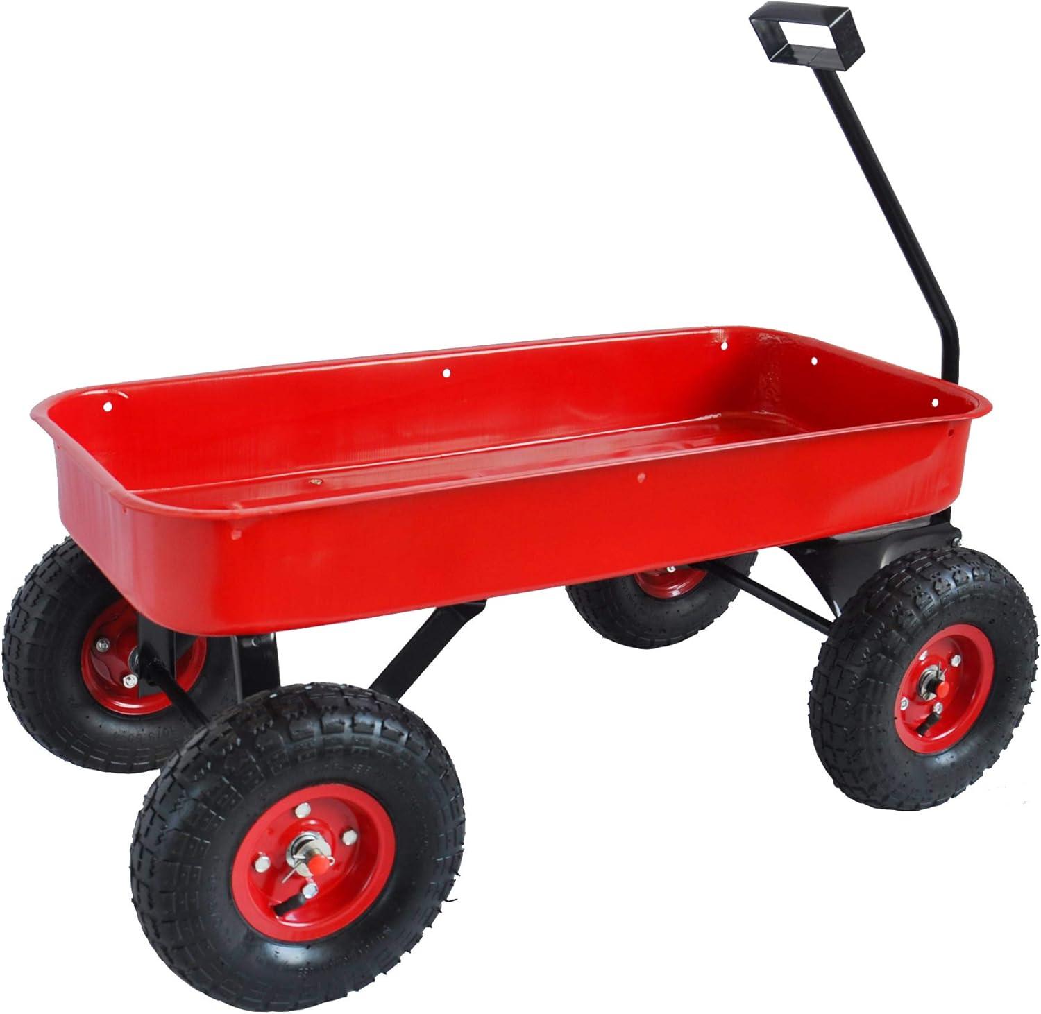 Red Iron Frame Outdoor Wagon with Wooden Panels