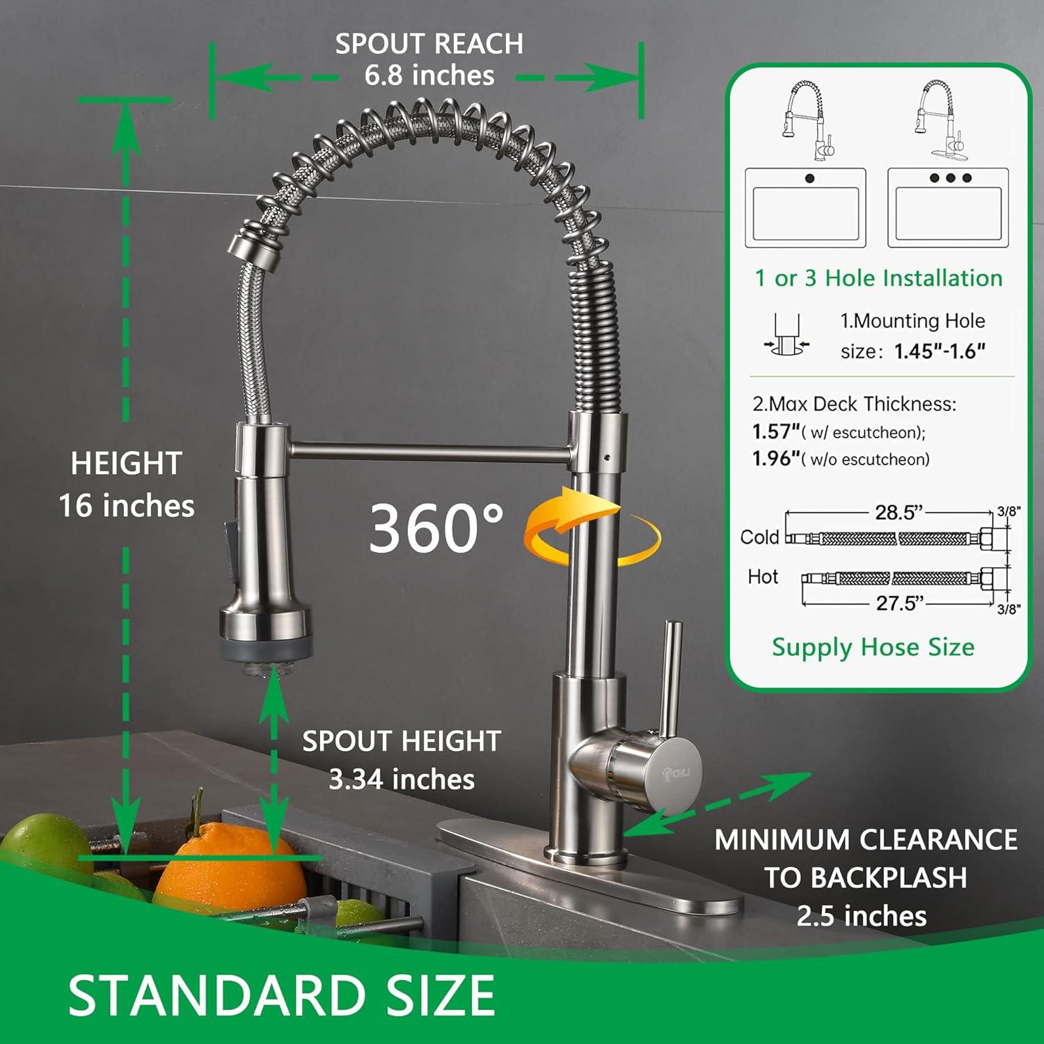 Kitchen Sink Faucet, Pull Down Spring Single Handle Stainless Steel Faucet with Sprayer with LED Light for bar Laundry and Utility Sink faucets (Matte Black)