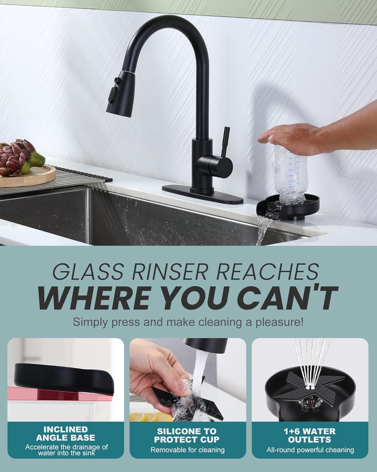 WOWOW Kitchen Faucet with Sprayer, Kitchen Sink Faucet, SUS 304 Stainless Steel, High Arc Single Handle Brushed Nickel Kitchen Faucets with Pull Down Sprayer, Pull Out Kitchen Faucet with Deck Plate