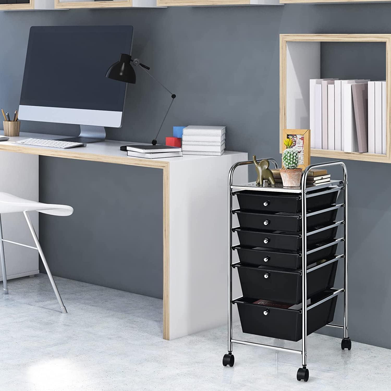 Mixed Black 6-Drawer Rolling Storage Cart with Steel Frame