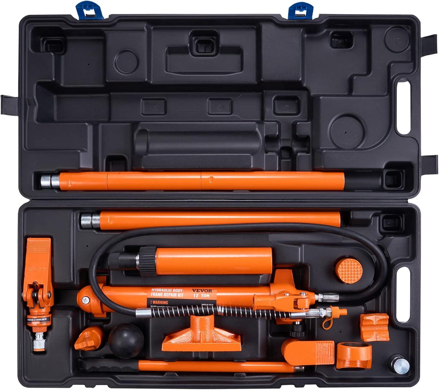 12 Ton Porta Power Hydraulic Jack Kit 26455 Lbs. Load Body Repair Tool with 4.6 ft. Oil Hose Carry Case for Automotive