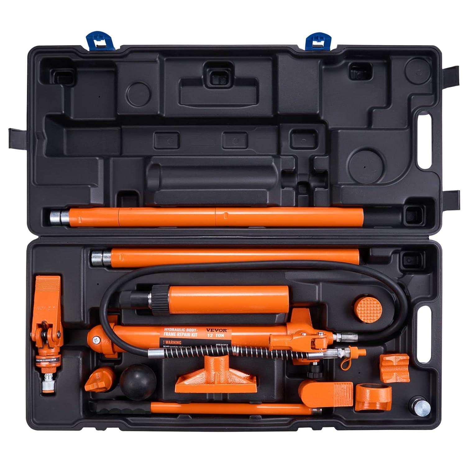 12 Ton Porta Power Hydraulic Jack Kit 26455 Lbs. Load Body Repair Tool with 4.6 ft. Oil Hose Carry Case for Automotive