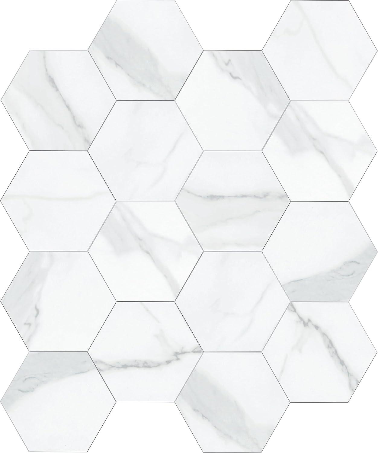 Hexagon White Stone Composite Peel and Stick Backsplash Tiles