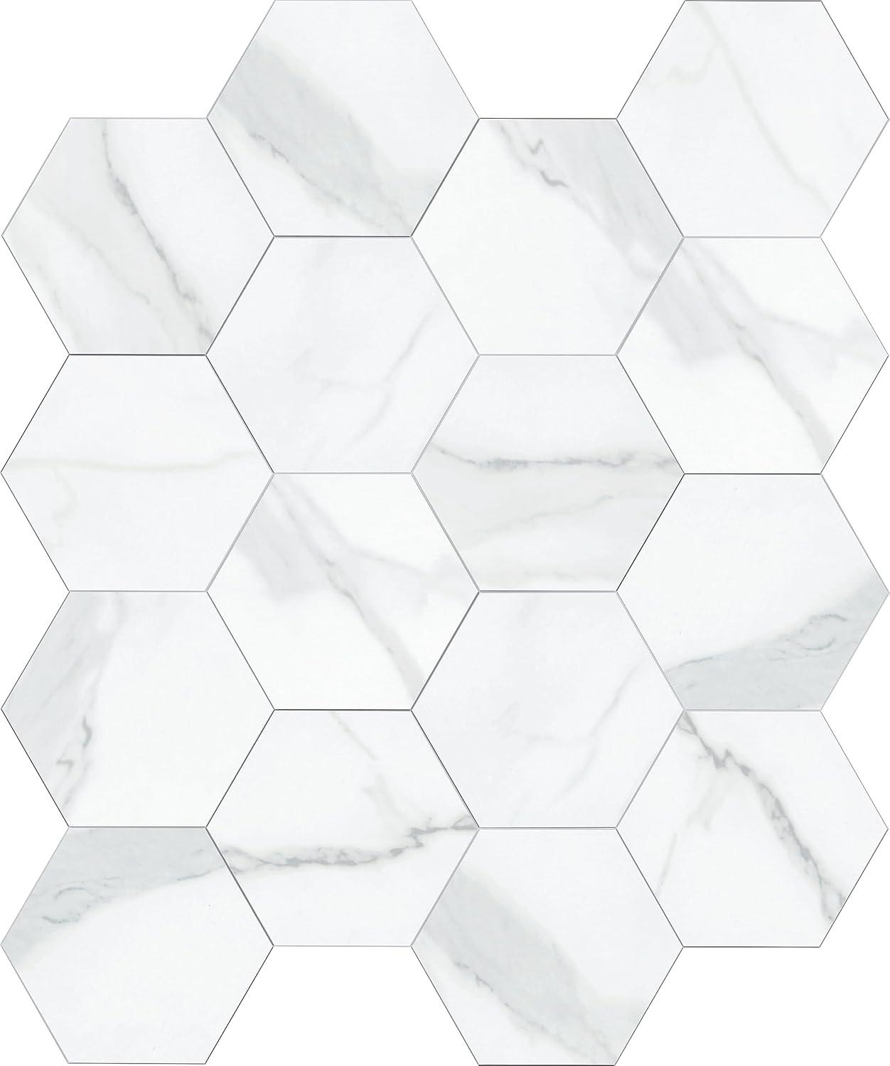 Avant Decor | Stone Composite Hexagon Stone Texture | Peel and Stick Kitchen Backsplash Tiles | Stick On Wall Tiles | Easy DIY Installation | 6” x 6.9” | Single Tile