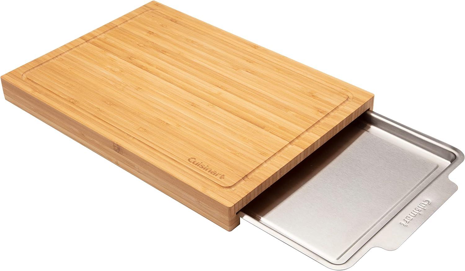 Natural Bamboo Cutting Board with Stainless Steel Tray