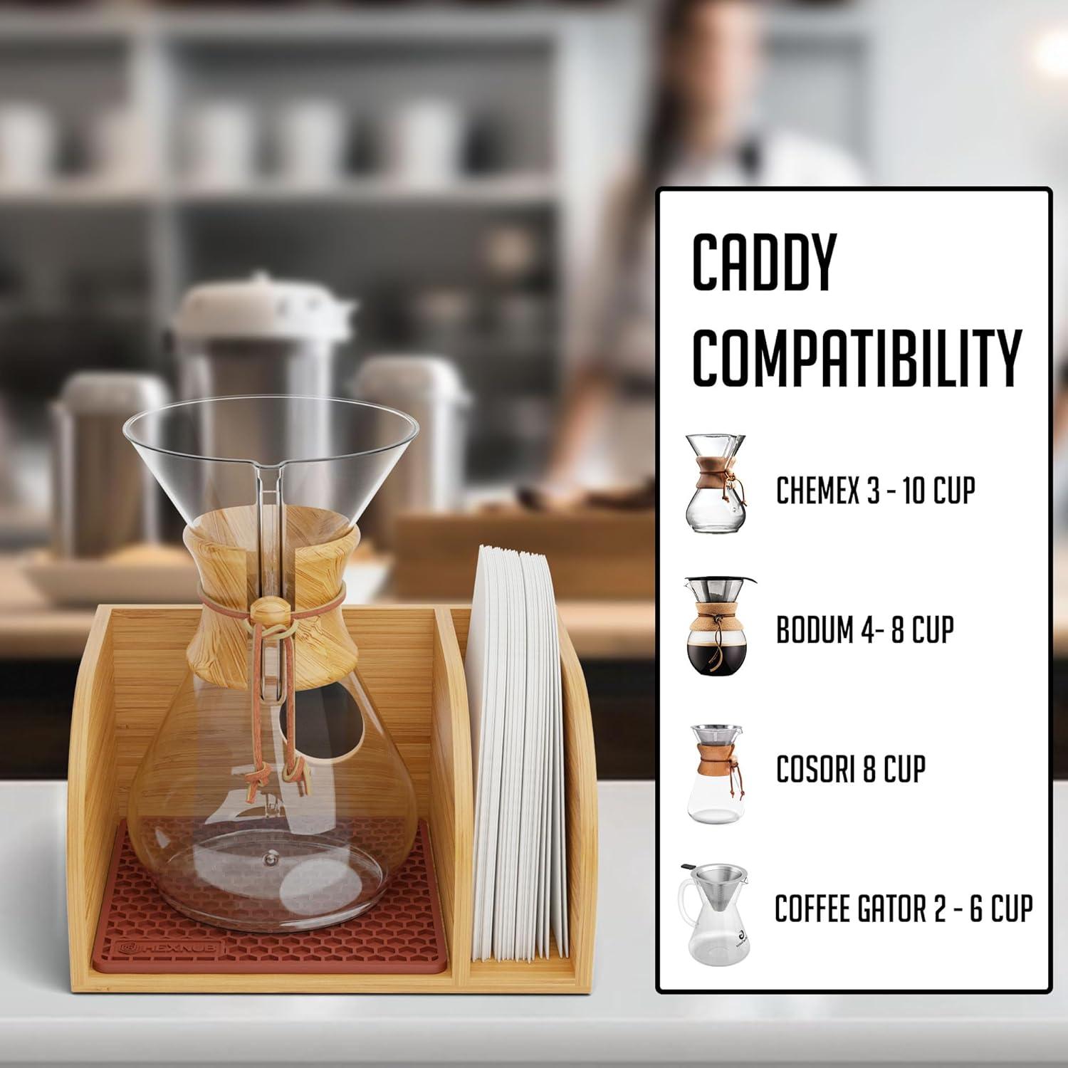 HEXNUB Bamboo Caddy for Chemex, Bodum, Cosori Pour Over Coffee Makers - Cork Mat