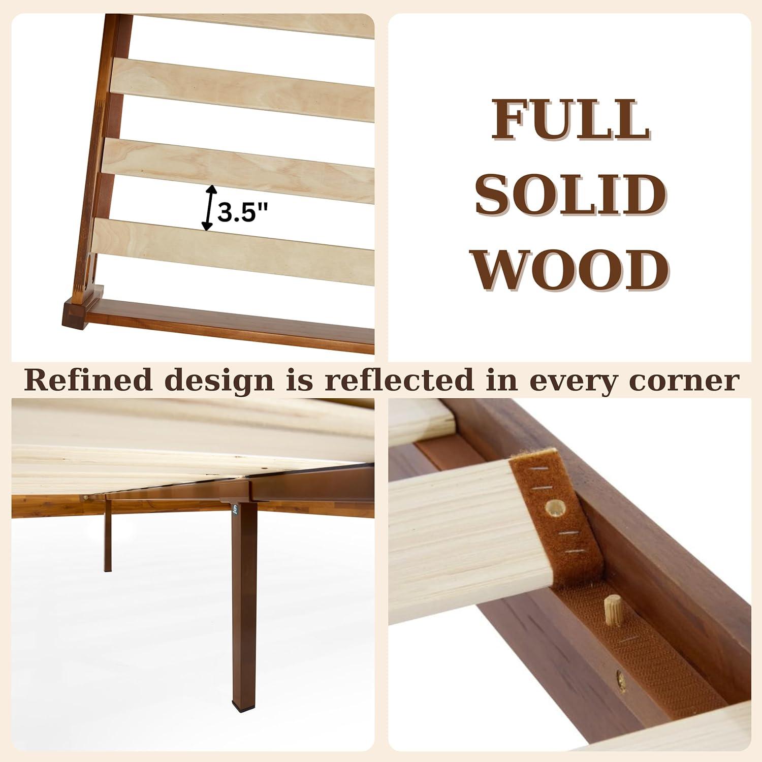 King Size Polished Pine Wood Platform Bed Frame with Headboard