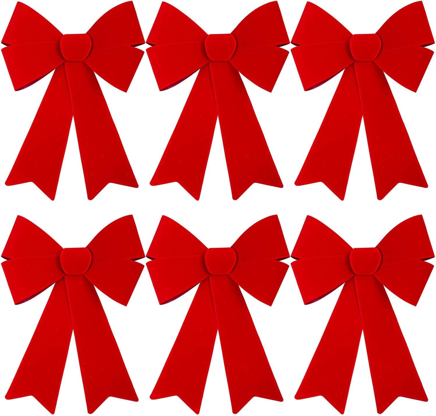 Set of 6 Large Red Velvet Christmas Bows