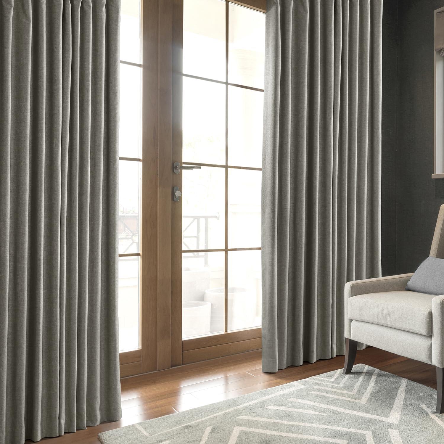 Destination Slate Gray Faux Linen Blackout Curtain Panel, 50" x 84"