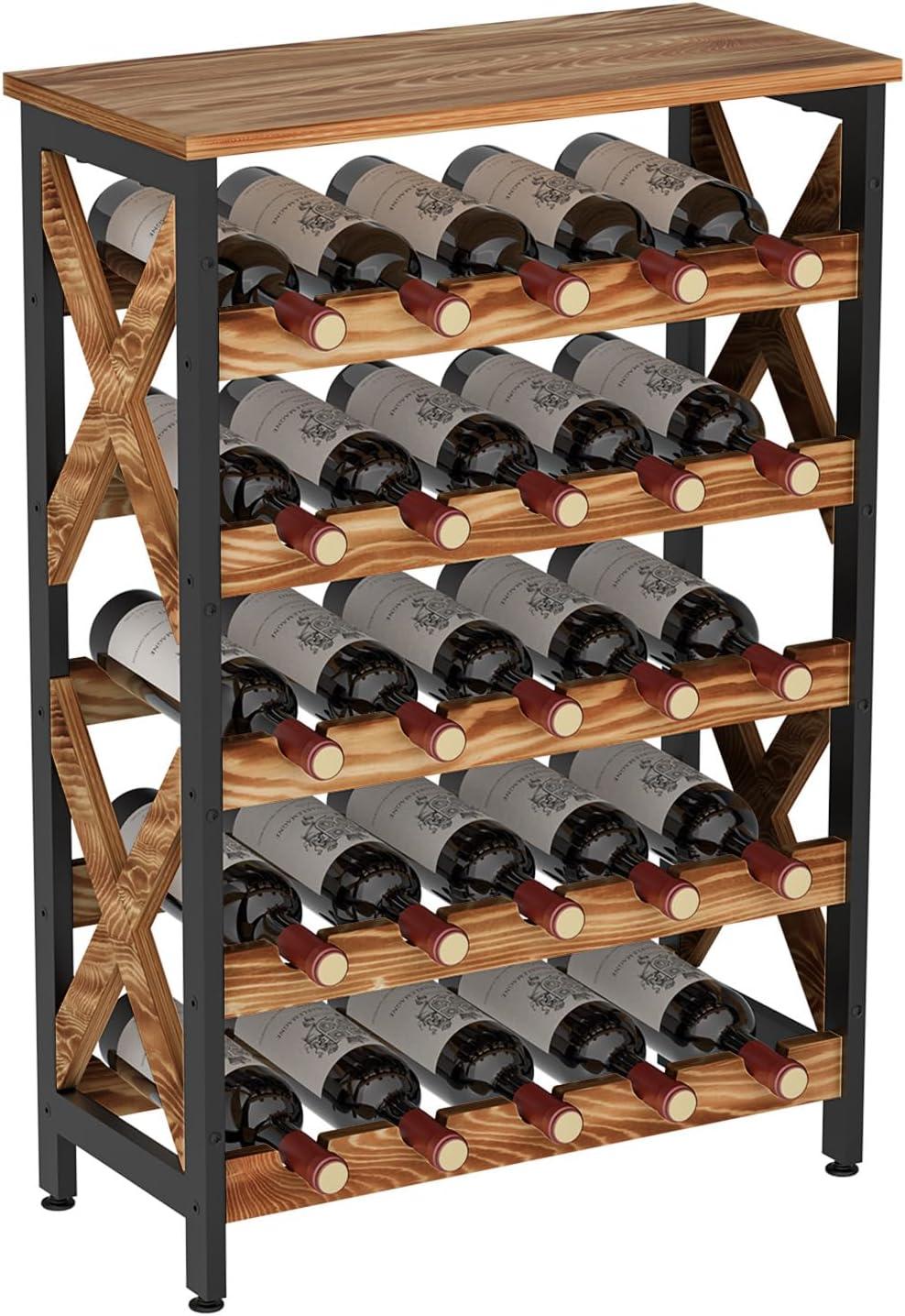 X-cosrack 25-Bottle Wine Rack Free Standing Floor, Rustic Wine Holder Stand 5 Tier Wobble-Free Tall Large Display Storage Shelf