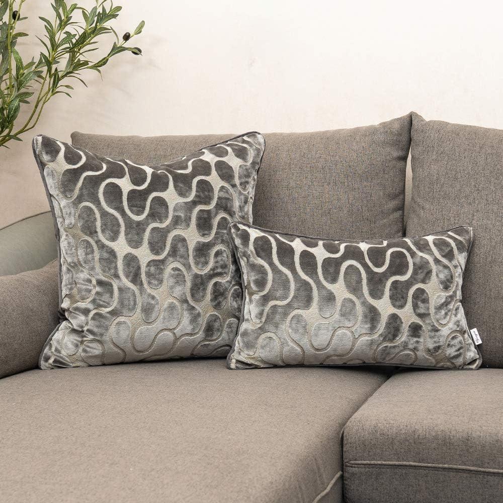 Yangest Silver Grey Square Throw Pillow Cover Wavy Velvet Cushion Cover Modern Zippered Pillowcase for Sofa Couch Bedroom Living Room Chair, 18 x 18 Inch